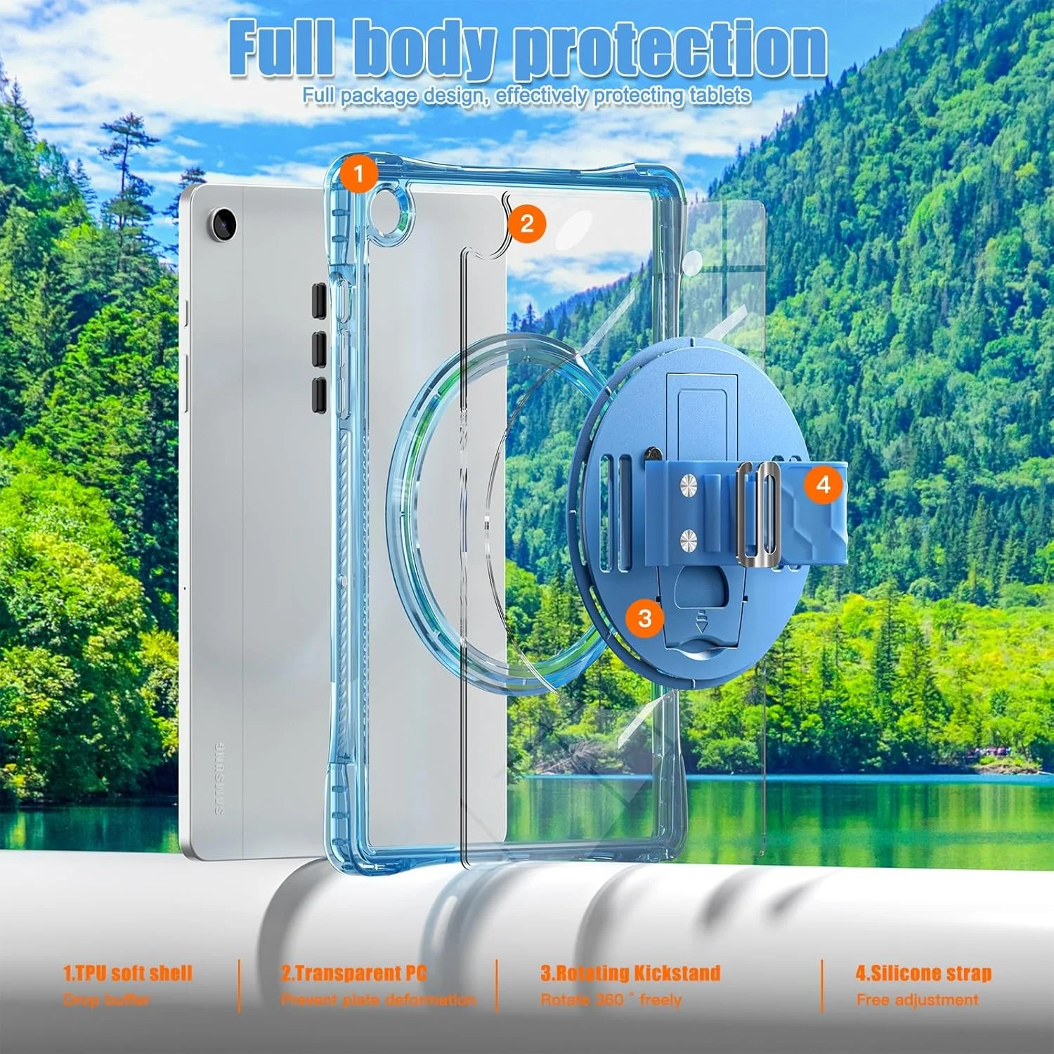 کیف مسافرتی تبلت سازگار با Samsung Tab A9 Plus 11 اینچ 2023 SM-X210/SM-216B/SM-X218، کیف محافظ ضد ضربه تمام بدنه مقاوم با پایه چرخان، بند دستی/اسپا کیف مسافرتی تبلت سازگار با Samsung Tab A9 Plus 11 اینچ 2023 SM-X210/SM-216B/SM-X218، کیف محافظ ضد ضربه تمام بدنه مقاوم با پایه چرخان، بند دستی/اسپا