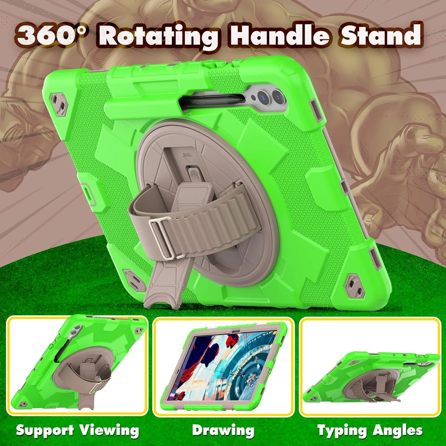 کیف تبلت nincyee برای Samsung Galaxy Tab S9+ 12.4 اینچ 2023، قاب سیلیکونی رنگین کمانی طرح قهرمان عنکبوتی مقاوم در برابر ضربه برای کودکان با نگهدارنده قلم، بند شانه، پایه تاشو چرخشی، بند دستی