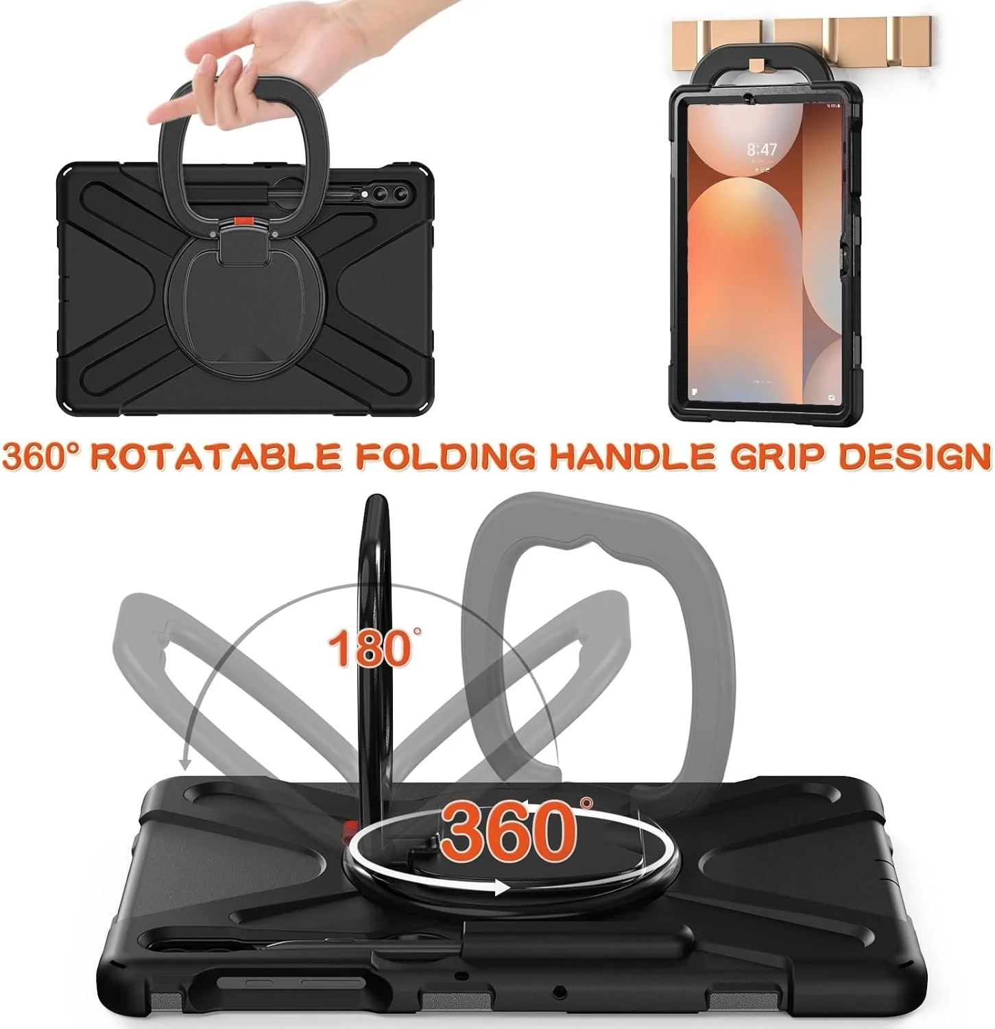کاور محافظ تبلت سازگار با تبلت سامسونگ گلکسی تب S10+ پلاس 12.4 اینچی مدل 2024: SM-X820/ X826B/ X828U، کاور مقاوم در برابر ضربه با پایه چرخان 360 درجه، بند دستی/شانه، تبلت سنگین کاور محافظ تبلت سازگار با تبلت سامسونگ گلکسی تب S10+ پلاس 12.4 اینچی مدل 2024: SM-X820/ X826B/ X828U، کاور مقاوم در برابر ضربه با پایه چرخان 360 درجه، بند دستی/شانه، تبلت سنگین
