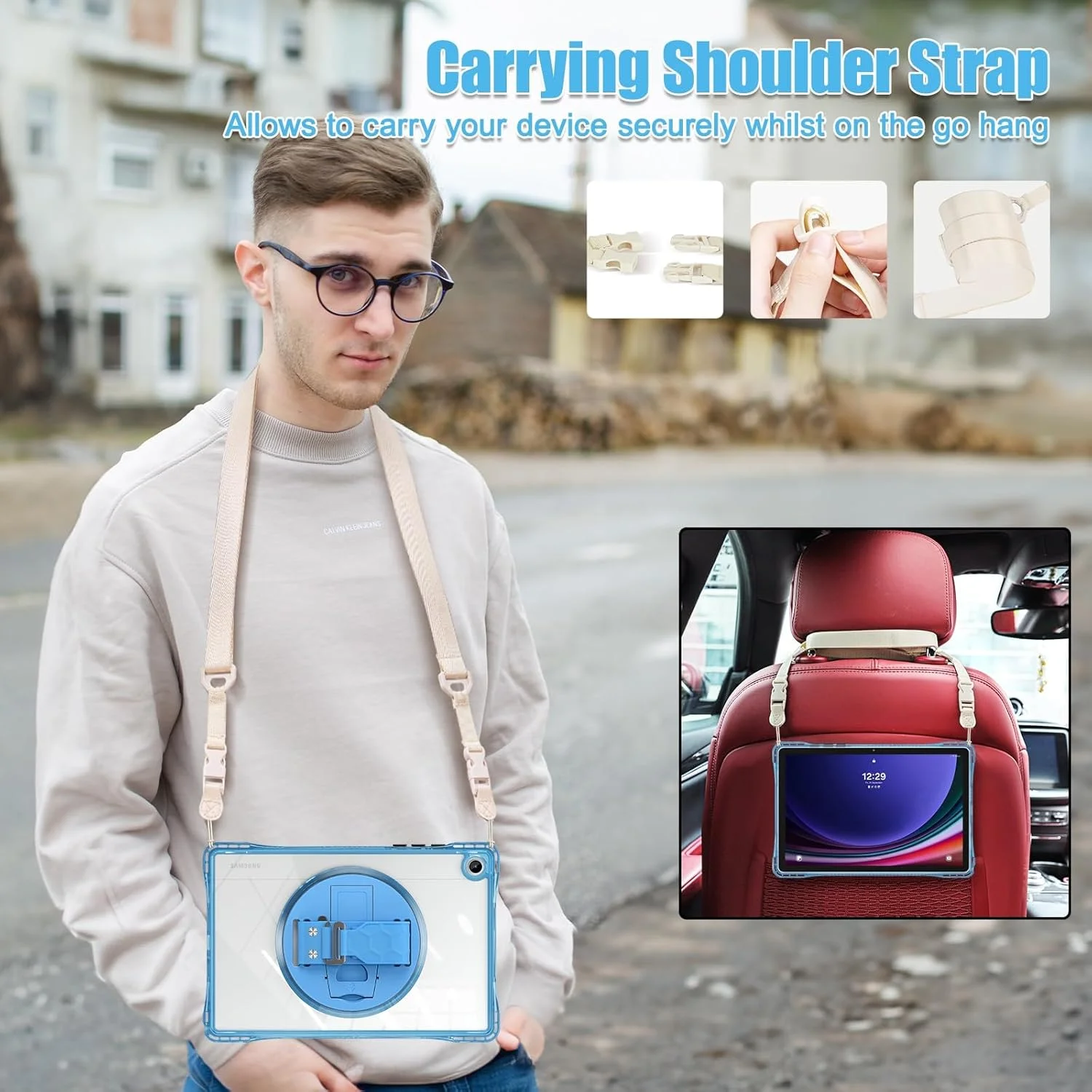 کیف مسافرتی تبلت سازگار با Samsung Tab A9 Plus 11 اینچ 2023 SM-X210/SM-216B/SM-X218، کیف محافظ ضد ضربه تمام بدنه مقاوم با پایه چرخان، بند دستی/اسپا کیف مسافرتی تبلت سازگار با Samsung Tab A9 Plus 11 اینچ 2023 SM-X210/SM-216B/SM-X218، کیف محافظ ضد ضربه تمام بدنه مقاوم با پایه چرخان، بند دستی/اسپا