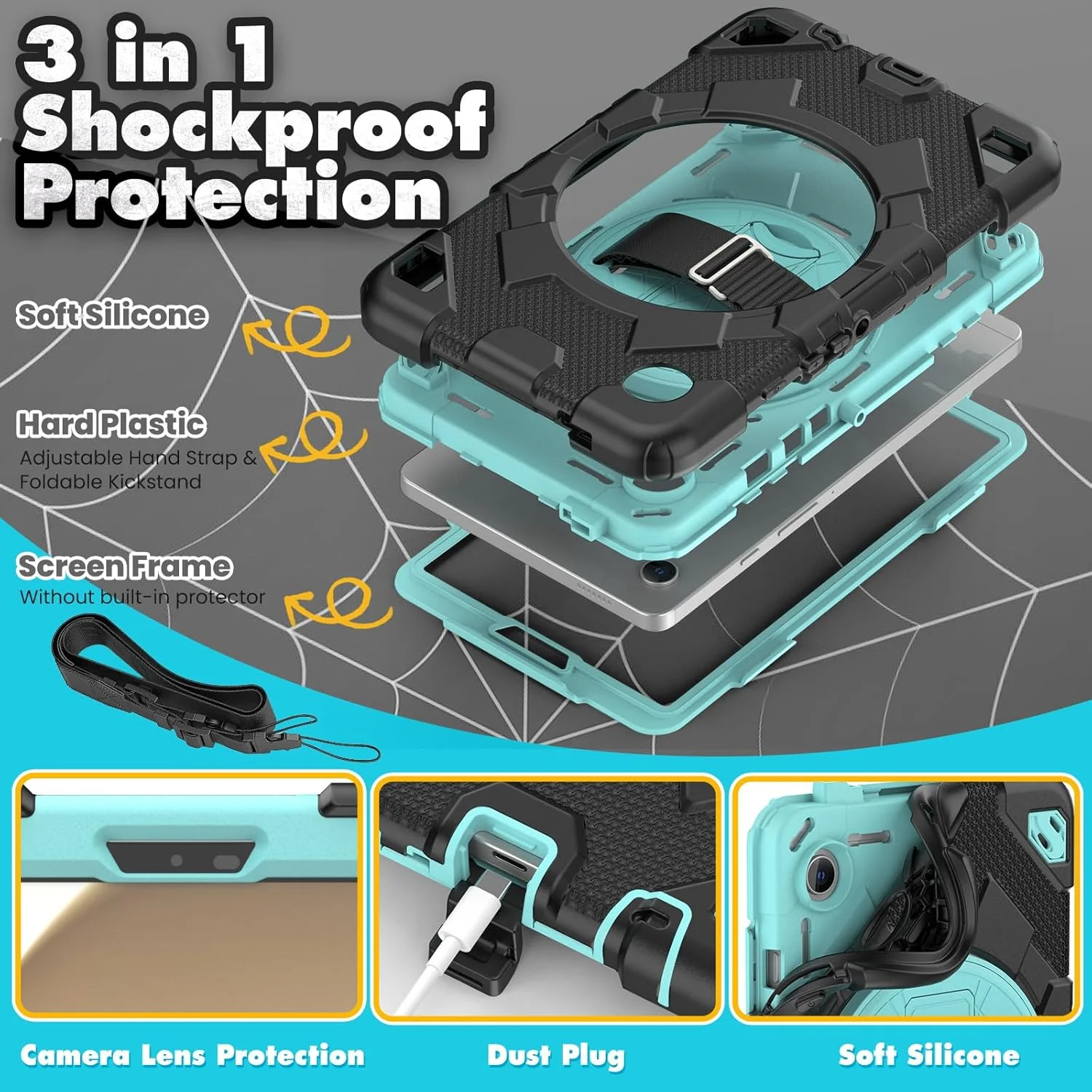 کیف تبلت nincyee برای Samsung Galaxy Tab A9 8.7 اینچ 2023، قاب سیلیکونی عنکبوتی رنگارنگ و مقاوم برای کودکان با جای قلم، بند شانه، بند دستی چرخان 360 درجه و پایه تاشو کیف تبلت nincyee برای Samsung Galaxy Tab A9 8.7 اینچ 2023، قاب سیلیکونی عنکبوتی رنگارنگ و مقاوم برای کودکان با جای قلم، بند شانه، بند دستی چرخان 360 درجه و پایه تاشو