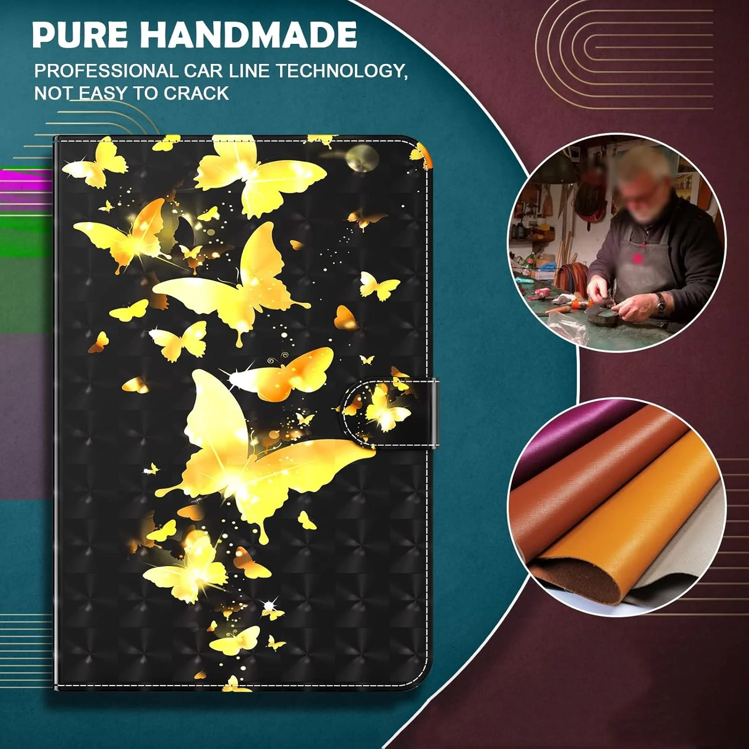 کیف تبلت چرمی نقاشی شده خلاقانه MEOORHE برای تبلت سامسونگ گلکسی A 8.0 A 10.1 A 10.5 دارای جای کارت، جیب و استند، پوشش محافظ TPU نرم (پروانه آبی، A 10.5 2018 T590)