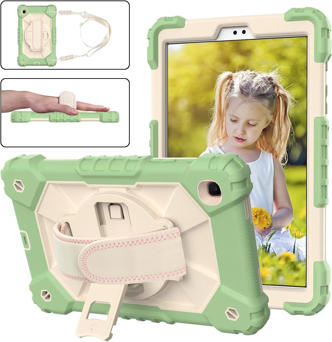 کیف تبلت کودکانه nincyee برای Samsung Galaxy Tab A7 Lite 8.7 اینچ 2021، کاور سیلیکونی رنگین کمانی ضد ضربه 3 در 1 با نگهدارنده مداد، بند شانه، بند دستی، پایه تاشو برای کودکان