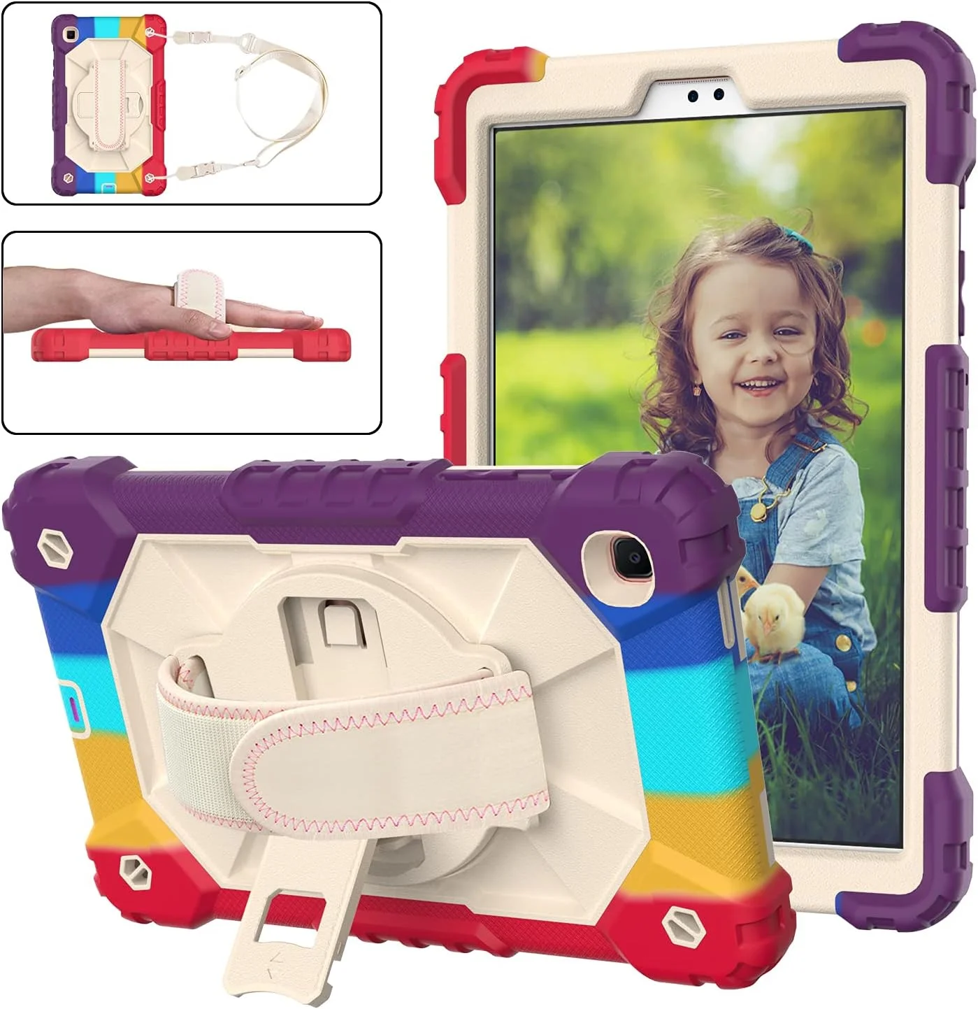 کیف تبلت کودکانه nincyee برای Samsung Galaxy Tab A7 Lite 8.7 اینچ 2021، کاور سیلیکونی رنگین کمانی ضد ضربه 3 در 1 با نگهدارنده مداد، بند شانه، بند دستی، پایه تاشو برای کودکان کیف تبلت کودکانه nincyee برای Samsung Galaxy Tab A7 Lite 8.7 اینچ 2021، کاور سیلیکونی رنگین کمانی ضد ضربه 3 در 1 با نگهدارنده مداد، بند شانه، بند دستی، پایه تاشو برای کودکان