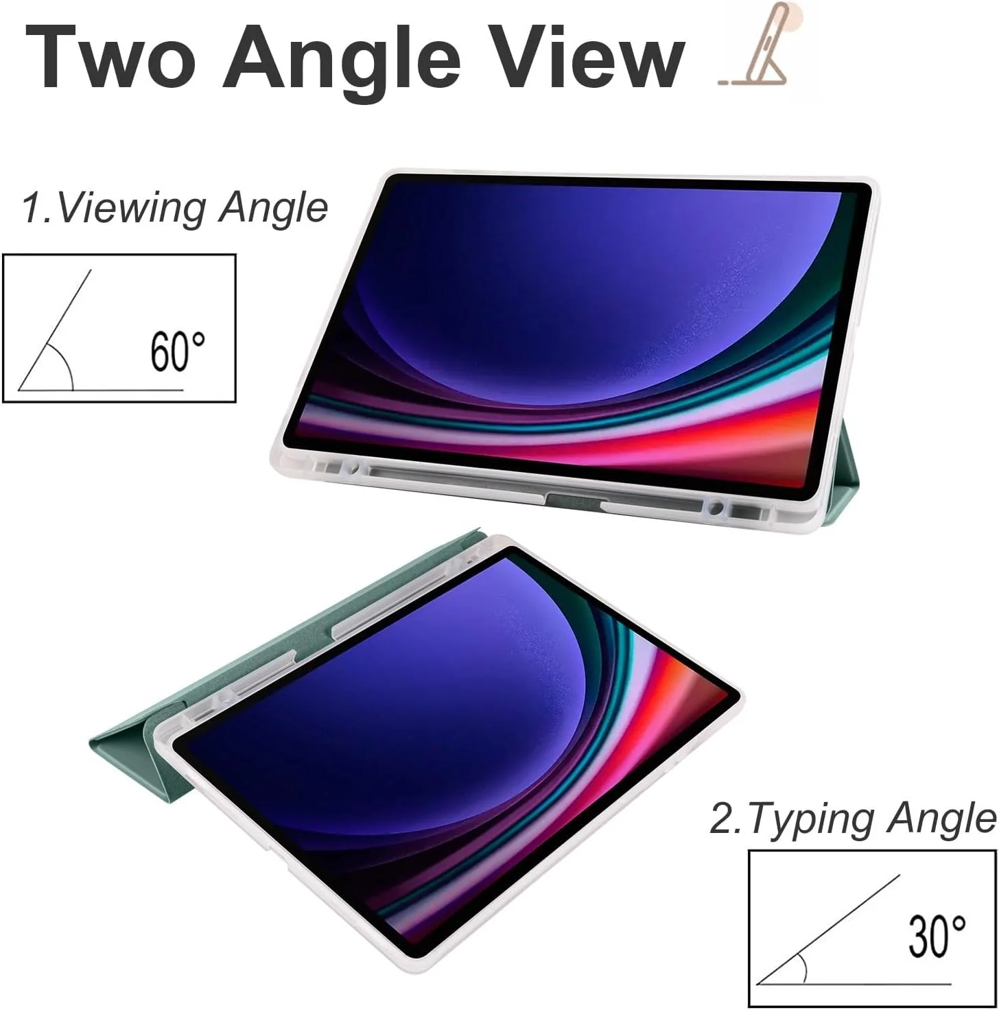 کاور شفاف تبلت سازگار با تبلت سامسونگ گلکسی تب S9 پلاس 12.4 اینچ 2023 مدل X810/X816B/X818U، کاور باریک TPU با قابلیت بیدار/خواب خودکار، کاور محافظ سبک وزن هوشمند با جای قلم، کاور ضد ضربه. سبز
