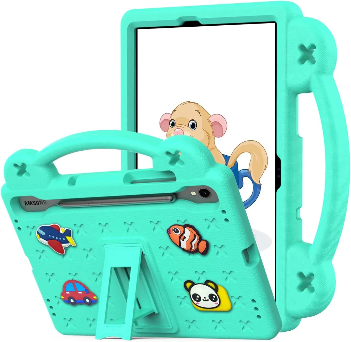 nincyee Kids Tablet Case for Samsung Galaxy Tab S7 Plus 12.4" 2020 T970/T975,Eva Heavy Duty Shockproof Cover with Folding Kickstand,Baby Bear Cartoon Case with Shoulder Strap for Children