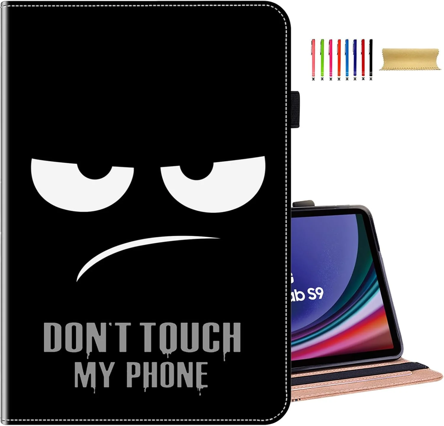 کاور محافظ تبلت Dteck Galaxy Tab S9/S9 FE 2023، کاور تبلت Samsung Tab S8 2022 و S7 2020، کاور چرمی PU ممتاز مقاوم در برابر ضربه با پایه تاشو، دارای جای قلم S و کش محافظ الاستیک، کاور محافظ TPU نرم تبلت، Don't Touch