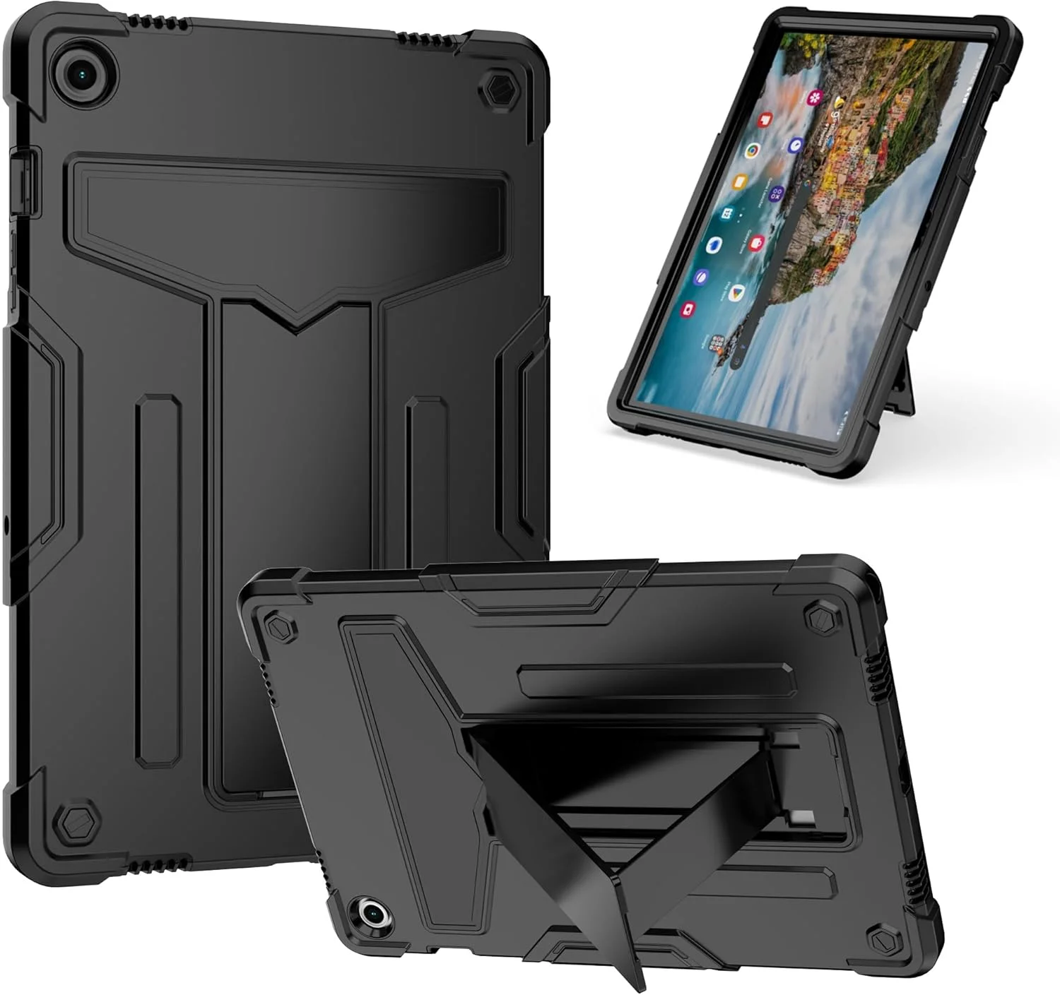کیف مسافرتی تبلت سازگار با تبلت سامسونگ گلکسی تب A9 پلاس SM-X210/X216/X218 11 اینچی با پایه، کیف سه لایه هیبریدی فول بادی، کیف مقاوم در برابر ضربه و سقوط