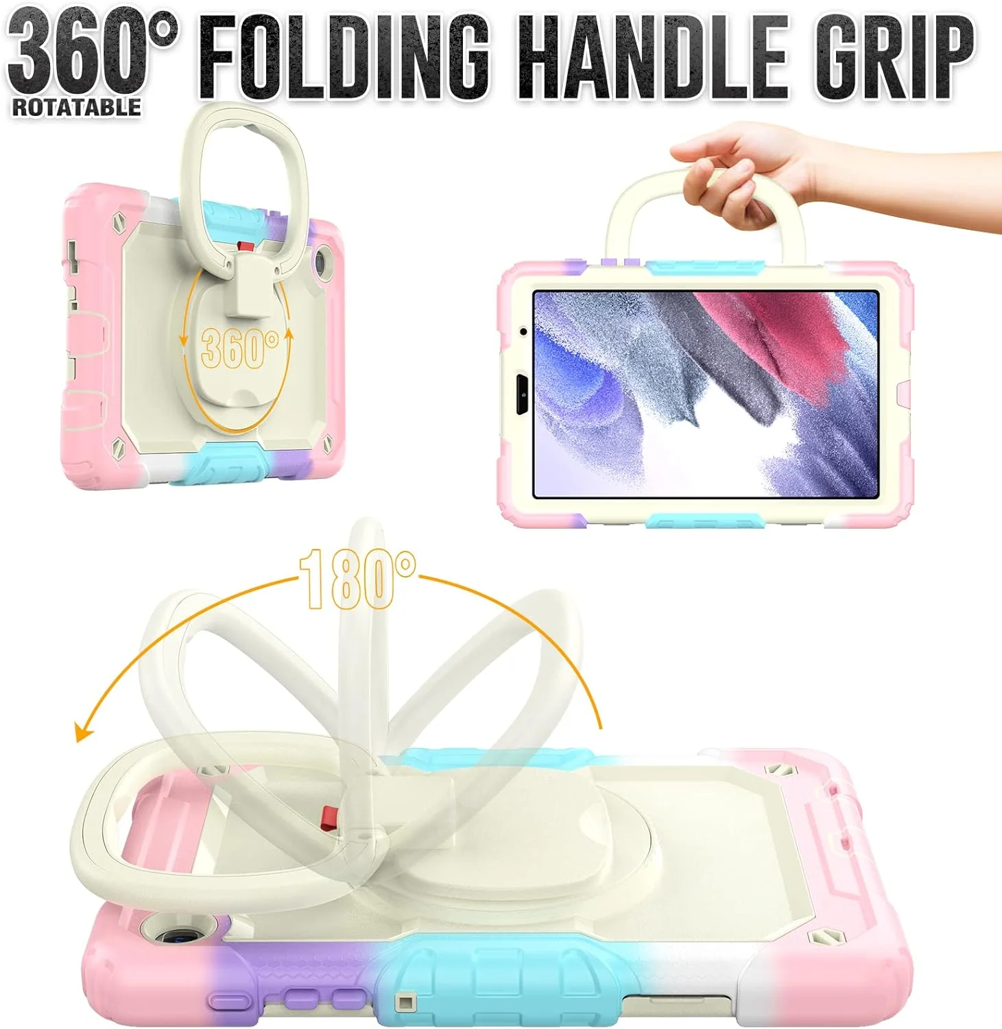 کیف محافظ تبلت مقاوم Nincyee برای Samsung Galaxy Tab A7 lite 8.7 اینچ، کاور سیلیکونی ضد ضربه 3 در 1 با نگهدارنده مداد، بند شانه، پایه تاشو نامرئی