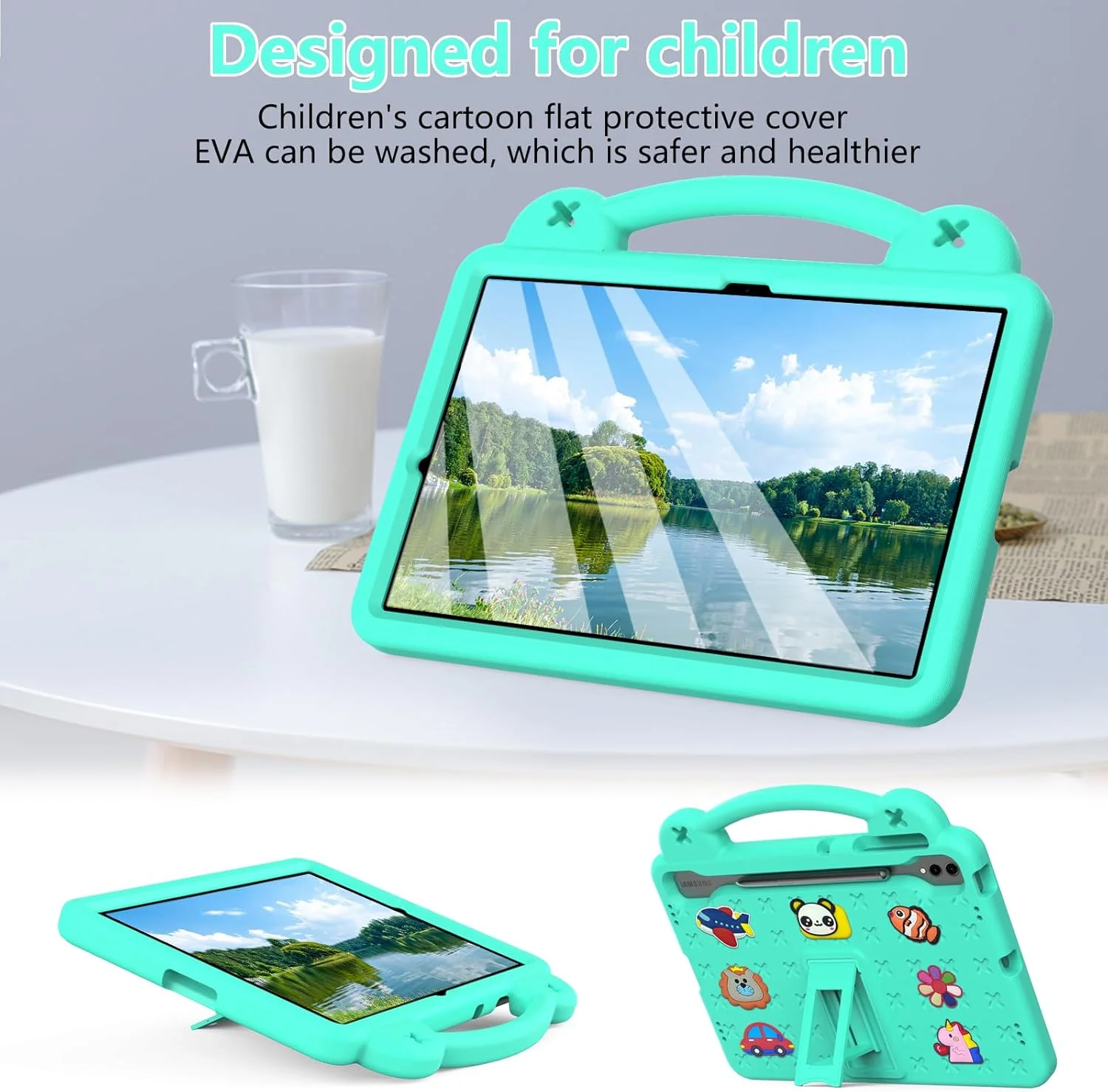 nincyee Kids Tablet Case for Samsung Galaxy Tab S7 Plus 12.4" 2020 T970/T975,Eva Heavy Duty Shockproof Cover with Folding Kickstand,Baby Bear Cartoon Case with Shoulder Strap for Children