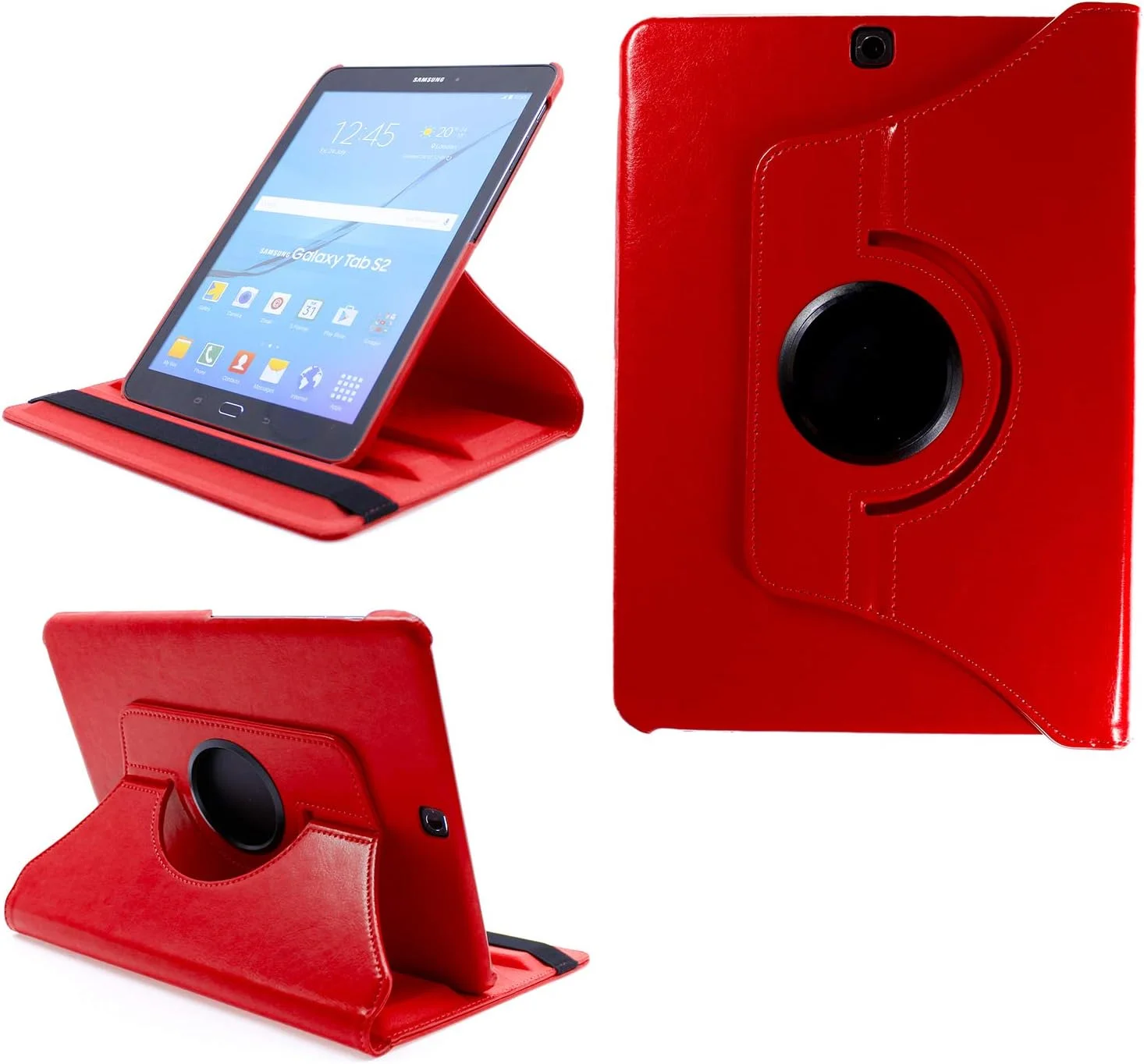 کاور 2.0 COOVY® برای تبلت سامسونگ گلکسی تب S2 9.7 مدل SM-T810 SM-T813 SM-T815 SM-T819، چرخش 360 درجه، کاور هوشمند، استند، قابلیت خواب/بیدار شدن خودکار، قرمز