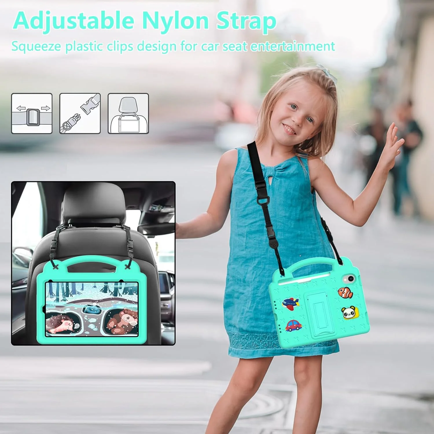 nincyee Kids Tablet Case for Samsung Galaxy Tab S7 Plus 12.4" 2020 T970/T975,Eva Heavy Duty Shockproof Cover with Folding Kickstand,Baby Bear Cartoon Case with Shoulder Strap for Children