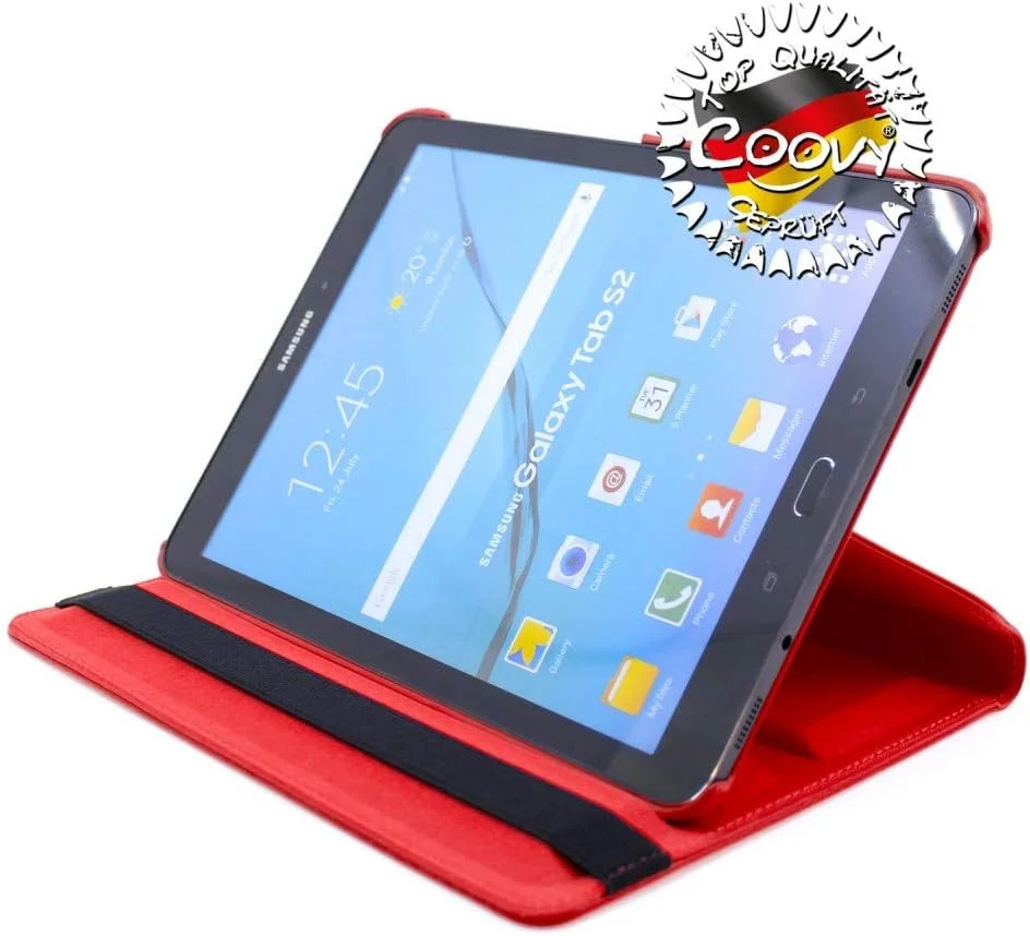 کاور 2.0 COOVY® برای تبلت سامسونگ گلکسی تب S2 9.7 مدل SM-T810 SM-T813 SM-T815 SM-T819، چرخش 360 درجه، کاور هوشمند، استند، قابلیت خواب/بیدار شدن خودکار، قرمز