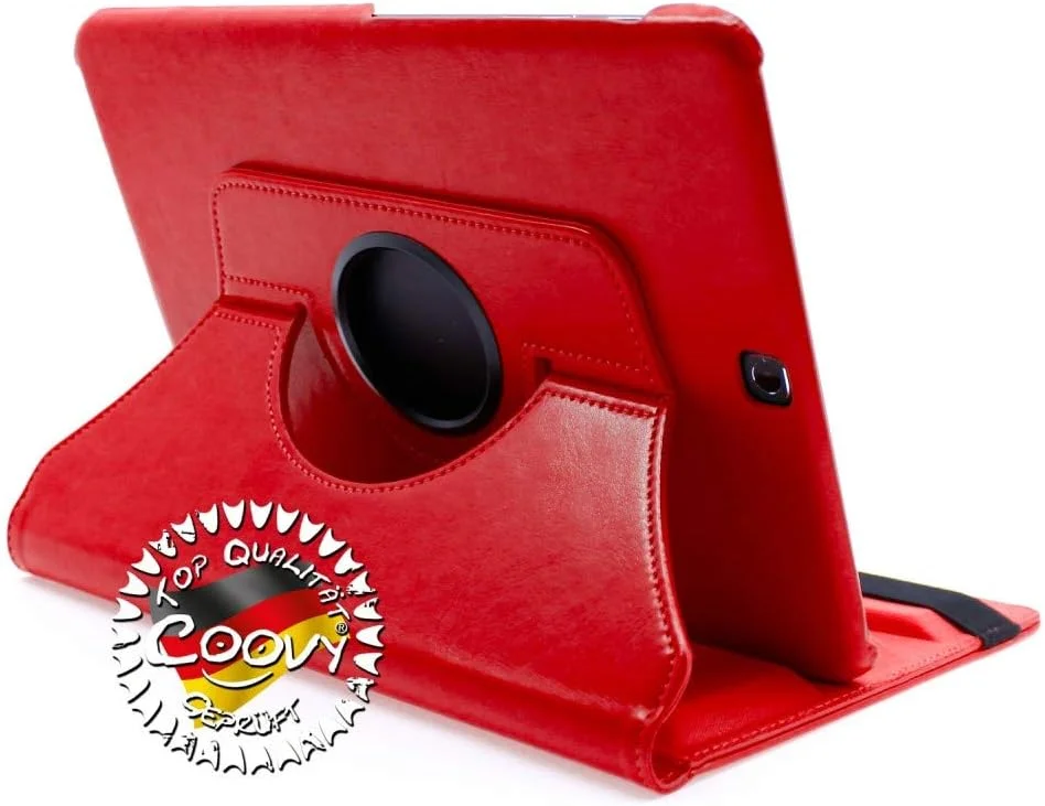 کاور 2.0 COOVY® برای تبلت سامسونگ گلکسی تب S2 9.7 مدل SM-T810 SM-T813 SM-T815 SM-T819، چرخش 360 درجه، کاور هوشمند، استند، قابلیت خواب/بیدار شدن خودکار، قرمز