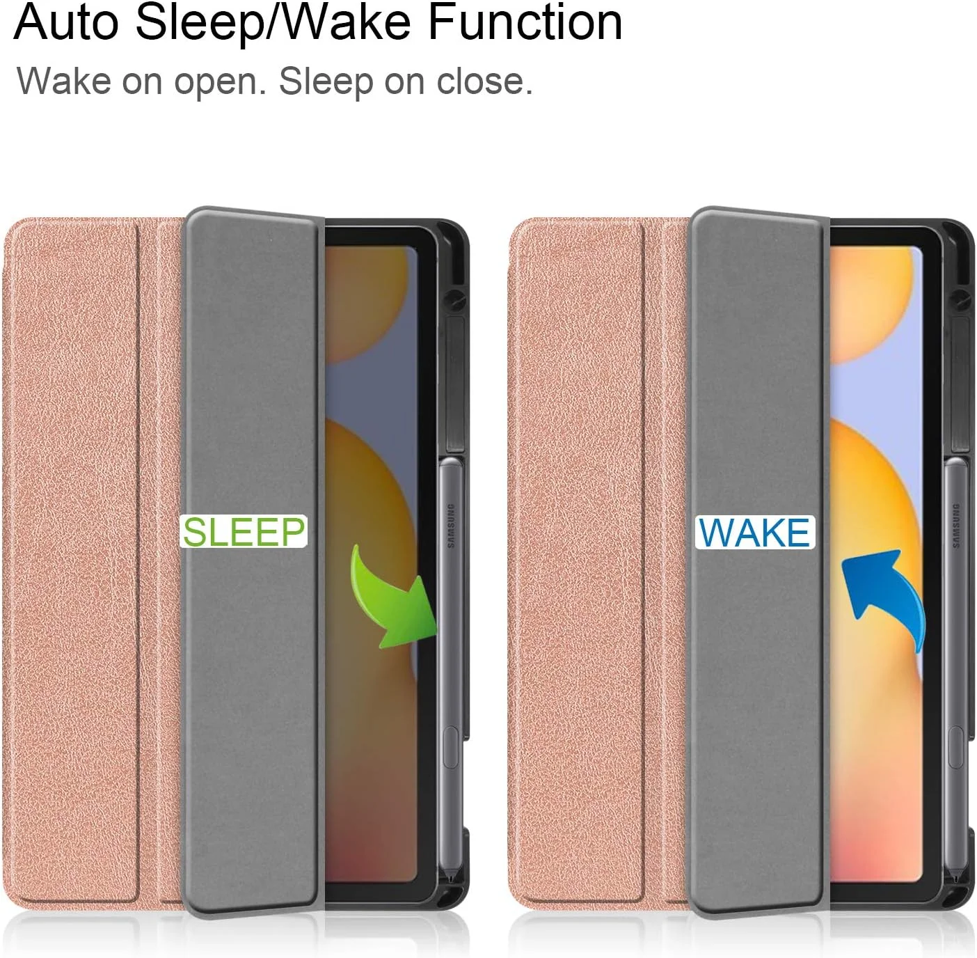 کیف تبلت هوشمند برای سامسونگ گلکسی تب S6 لایت 10.4 اینچ 2024/2022/2020، کیف تبلت هوشمند سه تایی، کاور ضد ضربه با قابلیت بیدار/خواب خودکار + جای قلم، طلایی رز
