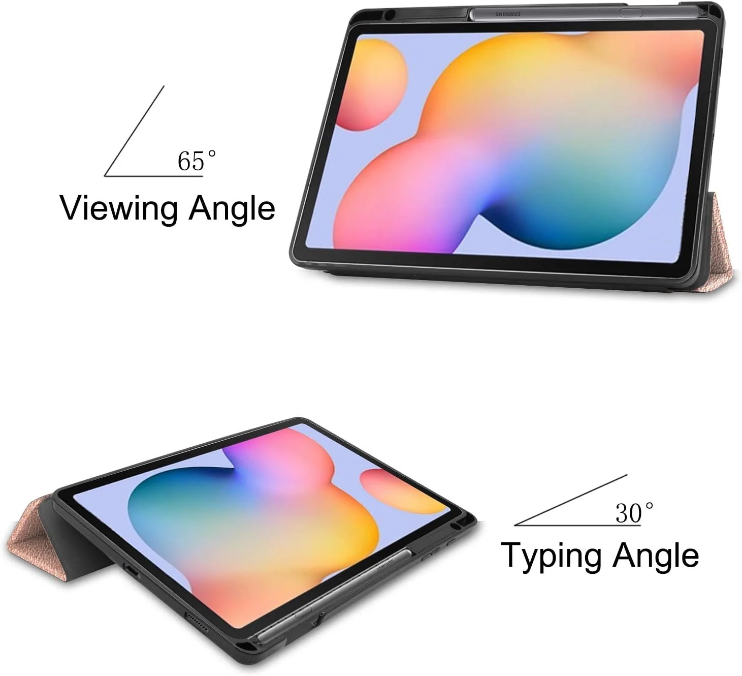 کیف تبلت هوشمند برای سامسونگ گلکسی تب S6 لایت 10.4 اینچ 2024/2022/2020، کیف تبلت هوشمند سه تایی، کاور ضد ضربه با قابلیت بیدار/خواب خودکار + جای قلم، طلایی رز