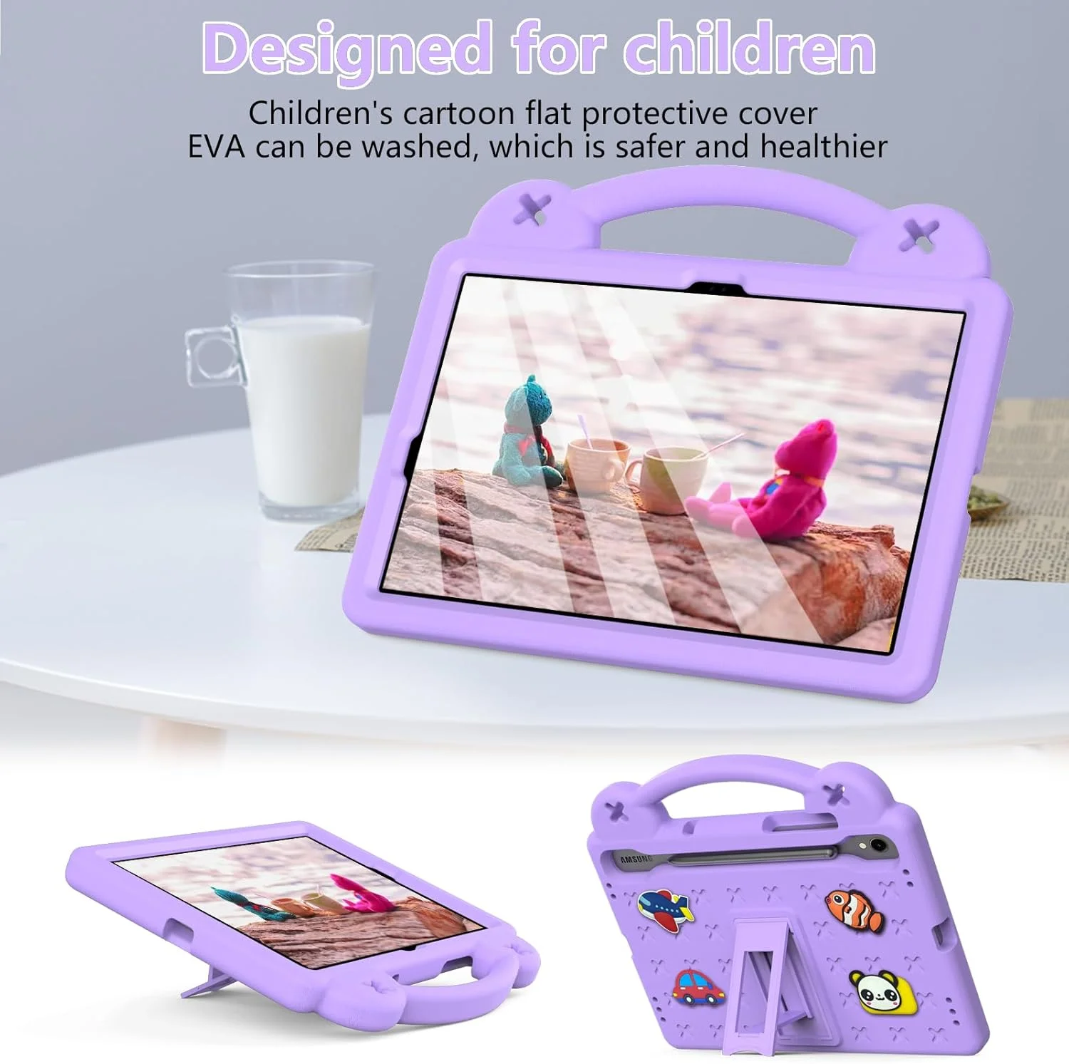کیف تبلت کودکانه nincyee برای Samsung Galaxy Tab S7 11 اینچ 2020 SM-T870/T875، روکش مقاوم در برابر ضربه EVA با پایه تاشو، کیف کارتونی خرس کوچولو با بند شانه برای کودکان