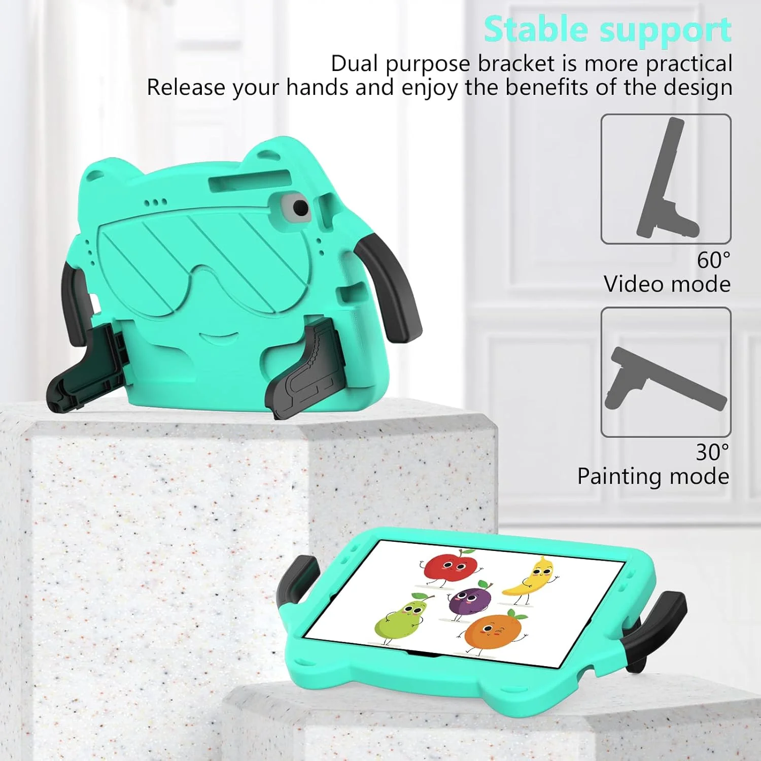 کیف تبلت کودکانه nincyee برای Samsung Galaxy Tab S5e 10.5 اینچ 2019 SM-T720/T725، کاور مقاوم در برابر ضربه EVA با جای مداد، پایه تاشو، کیف کارتونی کوچک دستی شکل برای کودکان