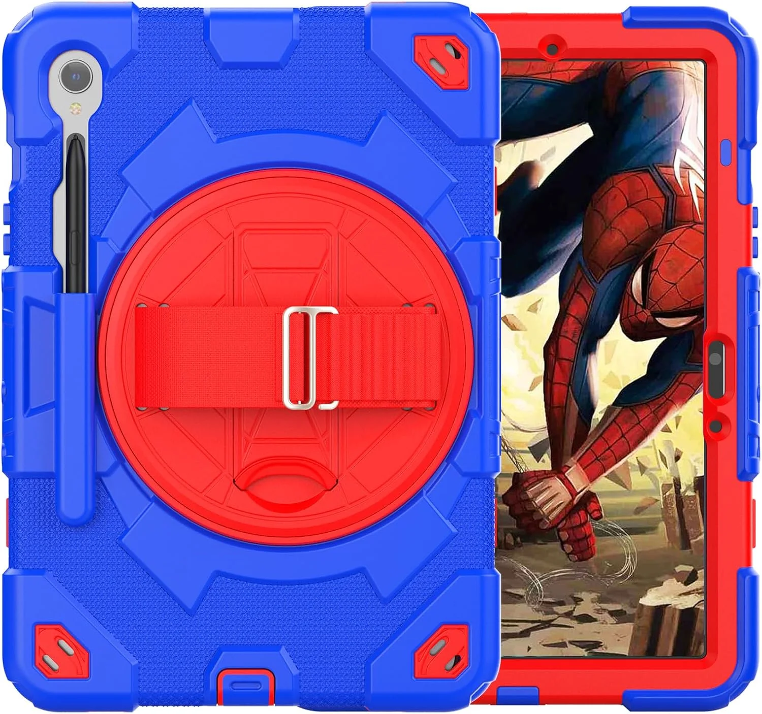 کیف تبلت nincyee برای Samsung Galaxy Tab S9 11 اینچ 2023، کیف سیلیکونی رنگین کمانی طرح قهرمان عنکبوتی مقاوم در برابر ضربه برای کودکان با جای مداد، بند شانه، پایه تاشو چرخشی، بند دستی