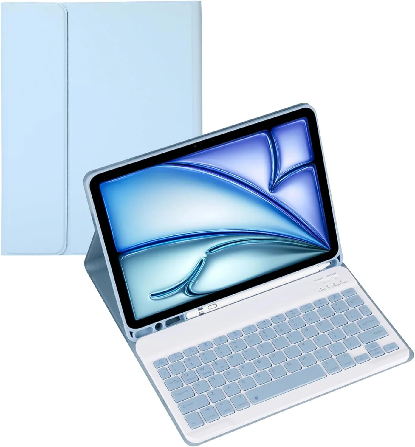 کیف کیبورد دار برای تبلت سامسونگ گلکسی تب A9+/Plus 11 اینچ مدل SM-X210/X216B/X218، کیبورد جداشدنی، کیف چرمی با پوشش کامل و دارای جای قلم (آبی، معمولی)