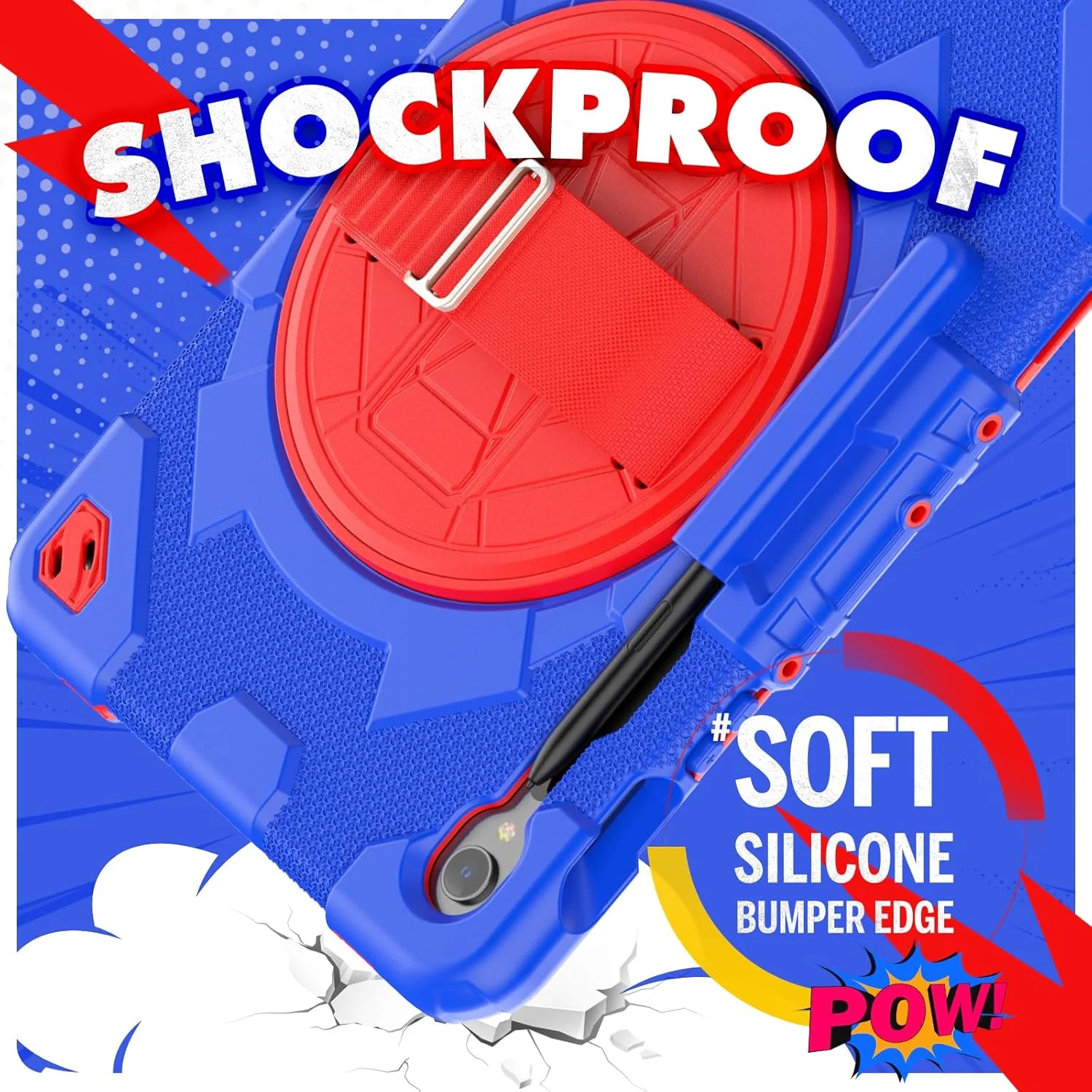 کیف تبلت nincyee برای Samsung Galaxy Tab S9 11 اینچ 2023، کیف سیلیکونی رنگین کمانی طرح قهرمان عنکبوتی مقاوم در برابر ضربه برای کودکان با جای مداد، بند شانه، پایه تاشو چرخشی، بند دستی