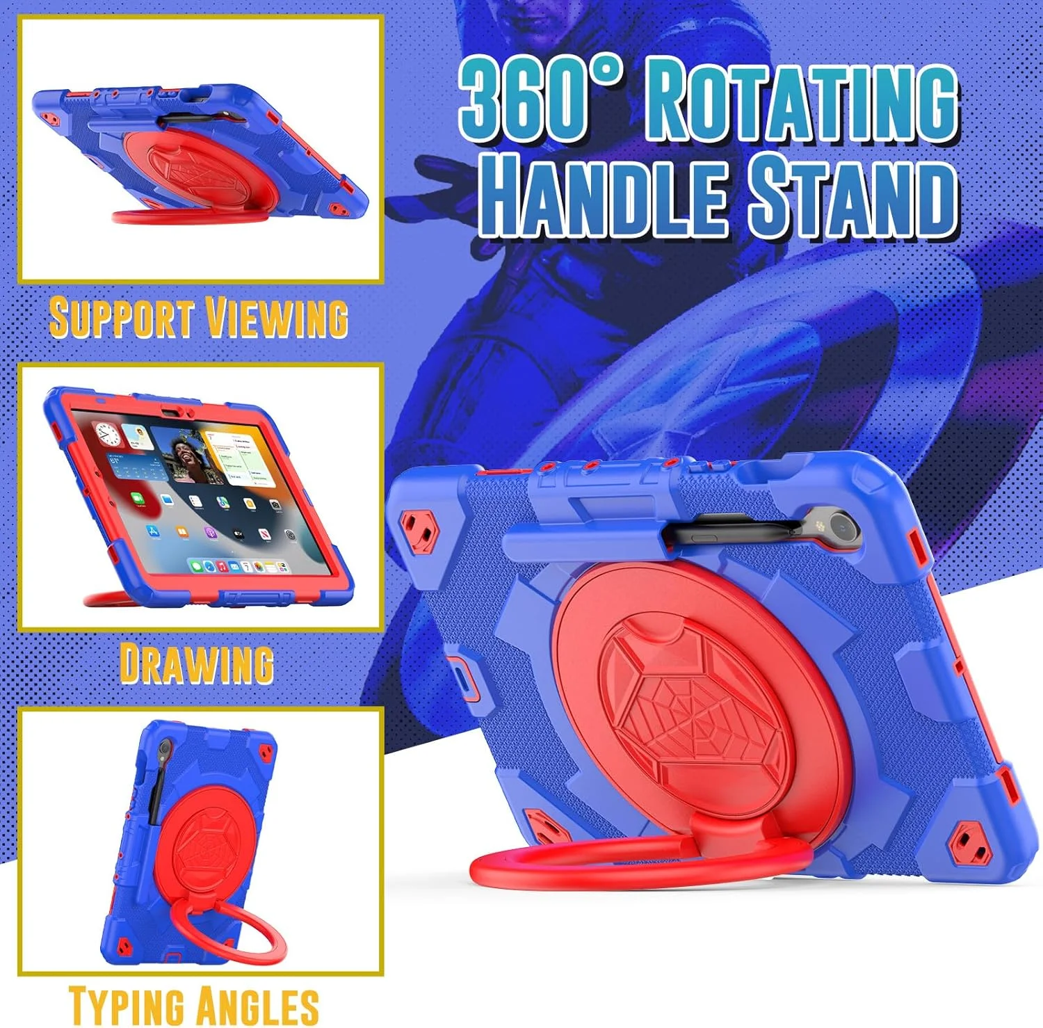 کیف تبلت nincyee برای Samsung Galaxy Tab S9 11 اینچ / S9 FE 10.9 اینچ، کیف سیلیکونی رنگین کمانی مقاوم در برابر ضربه برای کودکان با نگهدارنده مداد، بند شانه، پایه چرخشی 360 درجه و پایه تاشو