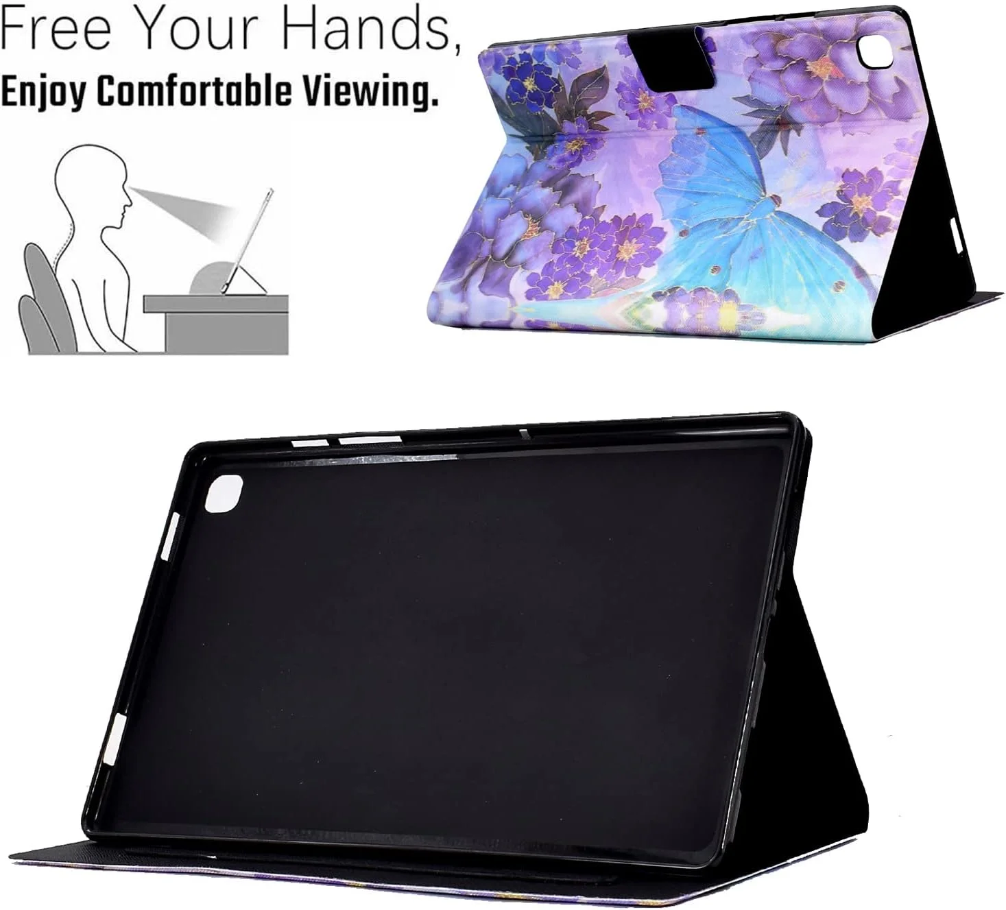 کیف تبلت سامسونگ گلکسی تب S6 لایت LSPCASA، جلد محافظ چرمی PU با قابلیت استند و بیدار/خواب خودکار، طرح پروانه مناسب برای سامسونگ گلکسی تب S6 لایت