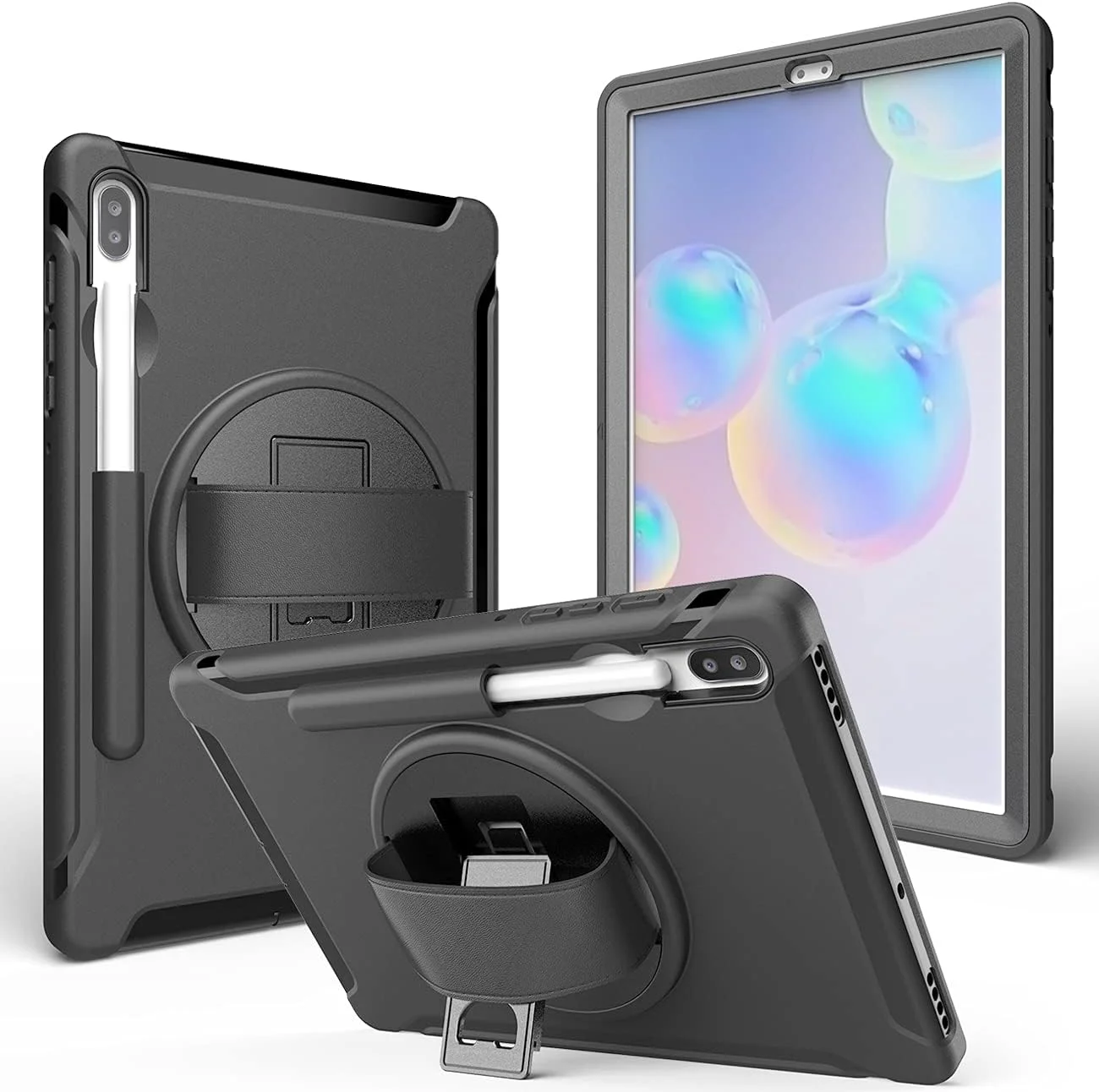 کاور تبلت زومون برای سامسونگ گلکسی تب S6 10.5 اینچی (SM-T860 / SM-T865)، محافظ هیبریدی ضد ضربه و مقاوم، پایه چرخان 360 درجه، بند دستی