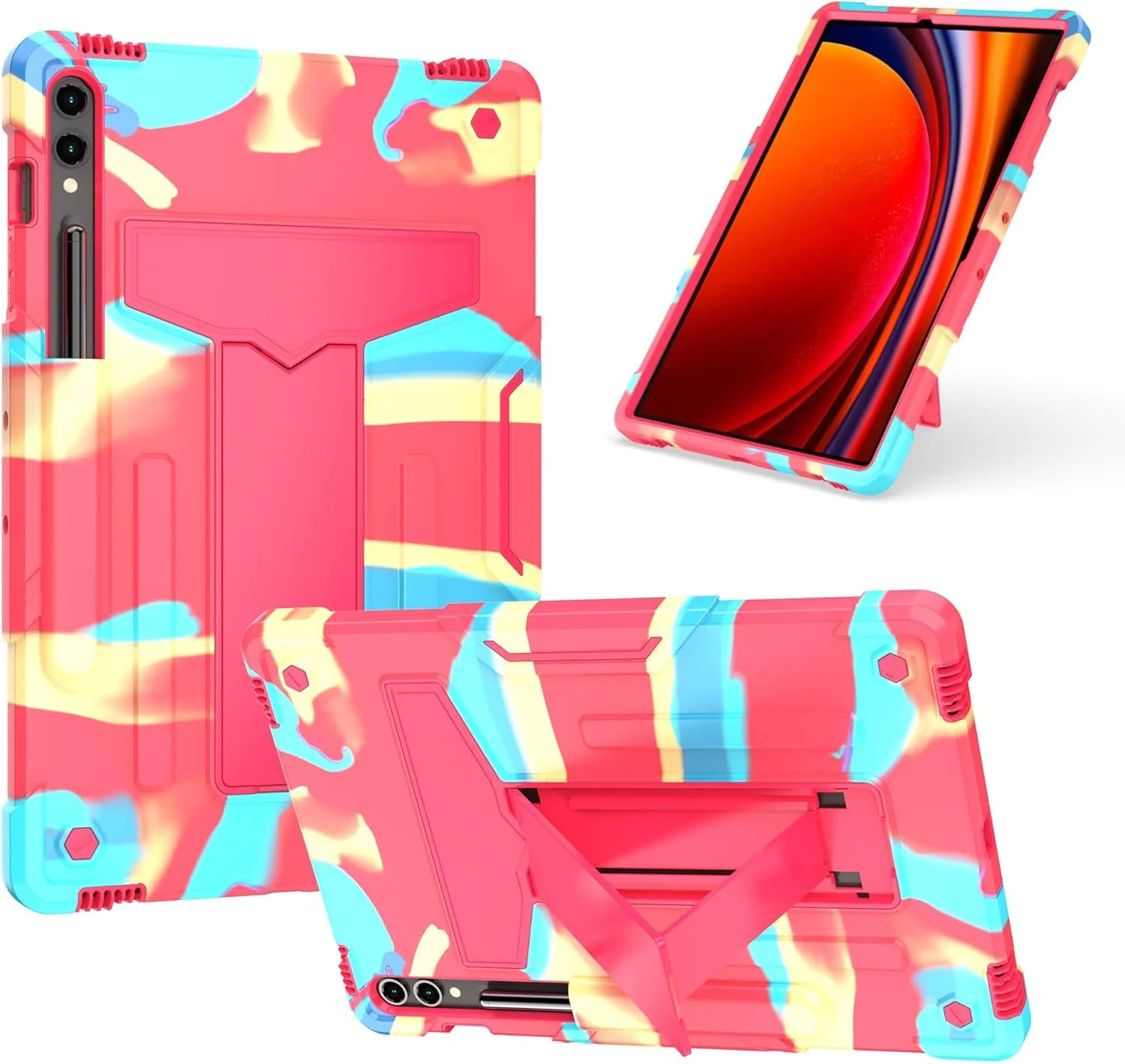 کیف تبلت مسافرتی سازگار با قاب سامسونگ گلکسی تب S9 FE پلاس SM-X610/SM-X616 12.4 اینچی با پایه نگهدارنده سه لایه هیبریدی سازگار با بدنه کامل مقاوم