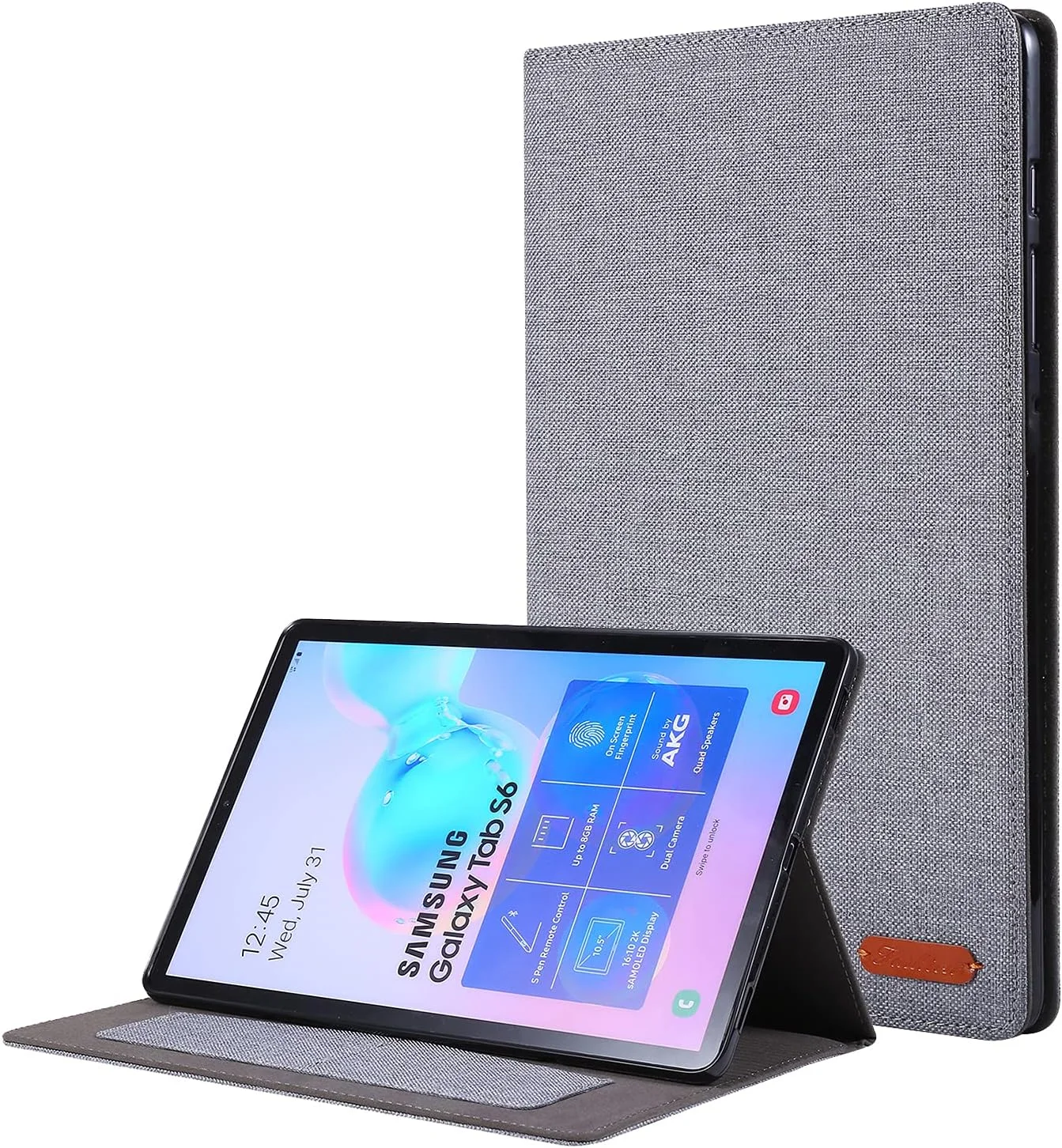 کاور محافظ تبلت Chstls برای گلکسی تب S6، کاور محافظ سبک وزن با بافت پارچه ای TPU نرم و عملکرد خواب/بیدار خودکار و 2 جای کارت برای Samsung Galaxy Tab S6 (2019) 10.5 اینچ / SM-T860 / SM-T865 - خاکستری