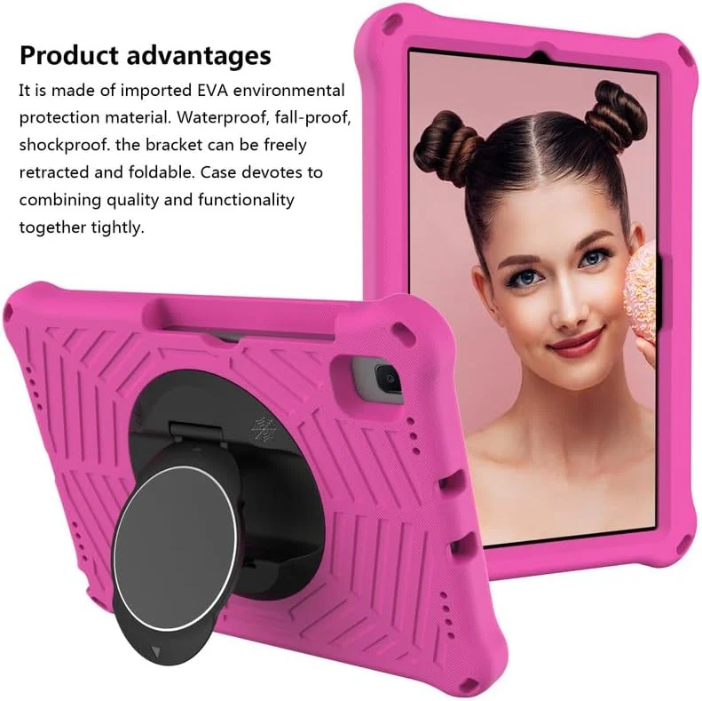 کیف تبلت Nikaque مناسب برای تبلت سامسونگ گلکسی تب S6 Lite 10.4 اینچ 2024 2022 2020 (SM-P620/P625)، مناسب کودکان، فوم EVA با طرح تار عنکبوت، دارای پایه و بند شانه، رز