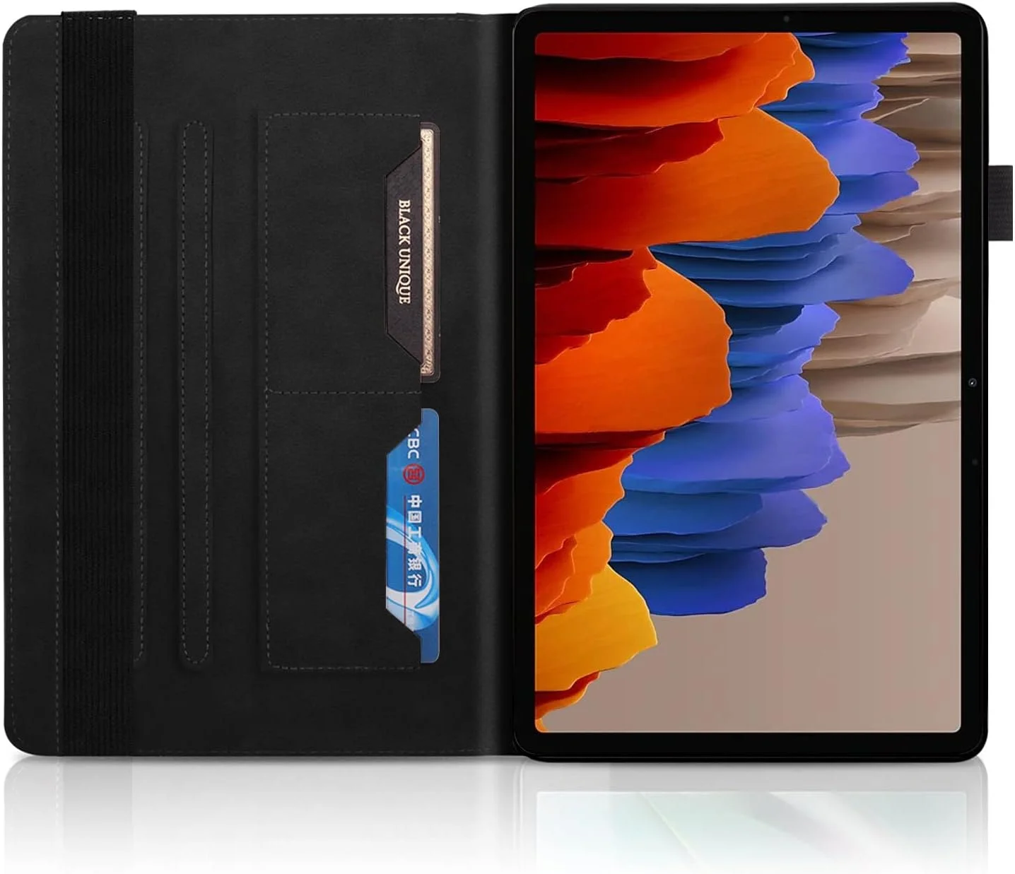 کیف تبلت TIPOYOROO مناسب برای گلکسی تب S8 پلاس/S7 FE/S7 پلاس 12.4 اینچی، جلد چرمی PU باریک با جای کارت و نگهدارنده قلم برای تبلت سامسونگ گلکسی تب S8+ 2022 / تب S7+ 2020 - مشکی