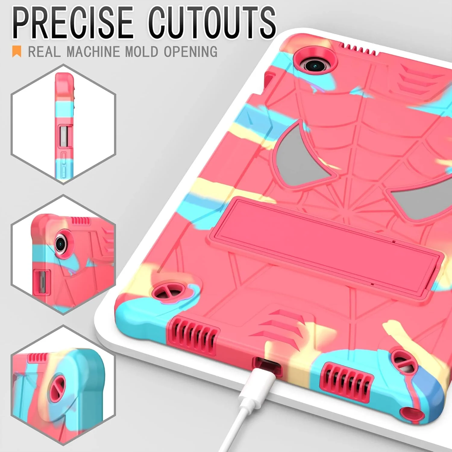 کیف تبلت PC، کیف کودکانه تبلت سازگار با Samsung Galaxy Tab A8 10.5" X200 / X205 (2021)، کاور محافظ ضد ضربه و مقاوم با هولدر داخلی + محافظ بند شانه (رنگین کمان)