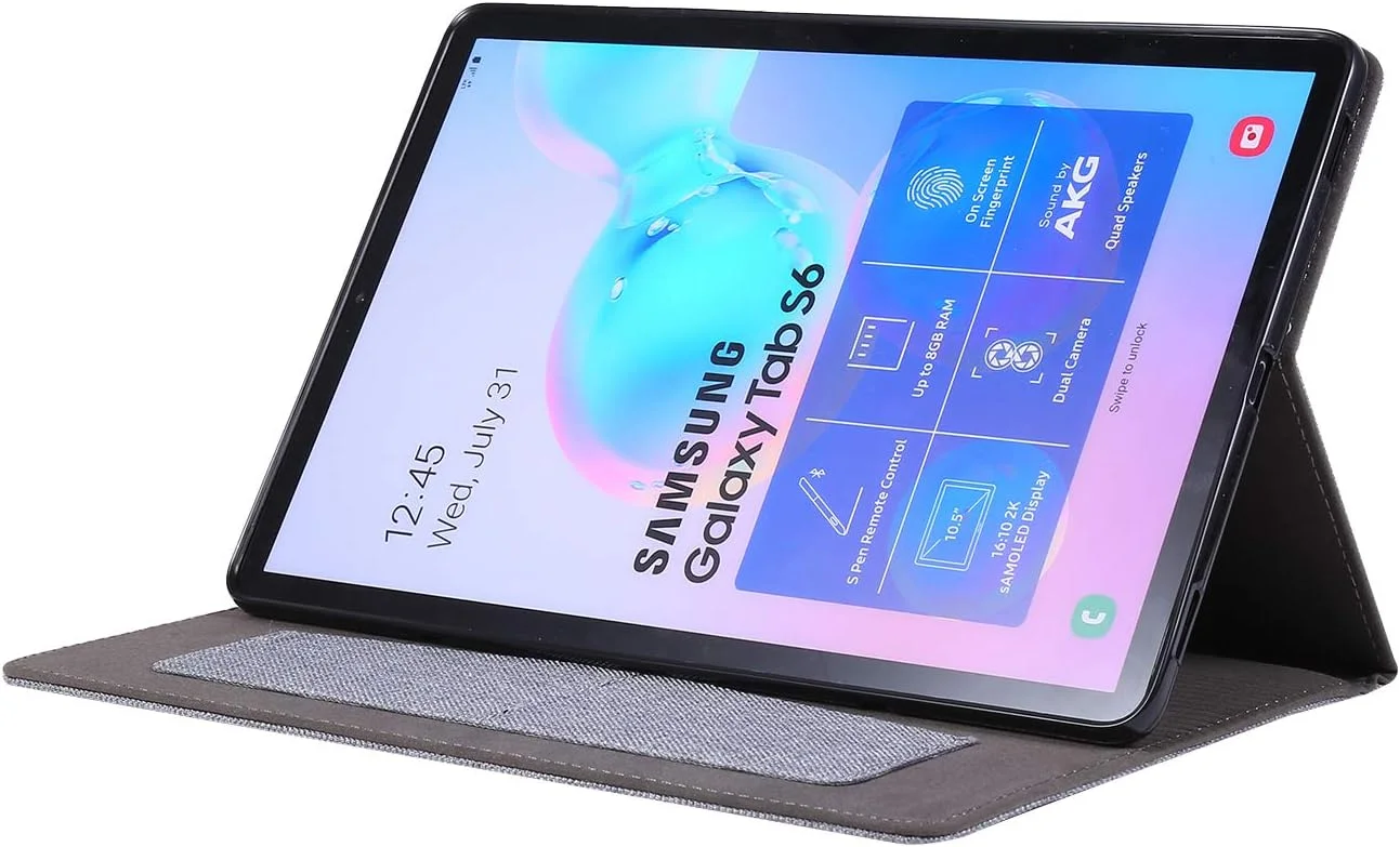 کاور محافظ تبلت Chstls برای گلکسی تب S6، کاور محافظ سبک وزن با بافت پارچه ای TPU نرم و عملکرد خواب/بیدار خودکار و 2 جای کارت برای Samsung Galaxy Tab S6 (2019) 10.5 اینچ / SM-T860 / SM-T865 - خاکستری