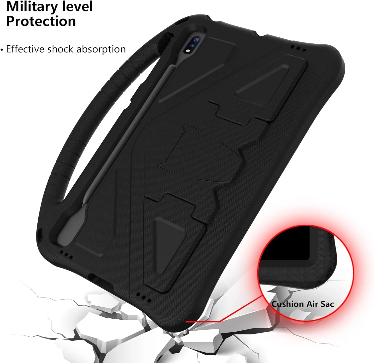 کیف محافظ کودکانه TianTa برای تبلت سامسونگ گلکسی تب S9+ 2023 (SM-X810) 5G (SM-X816B) 12.4 اینچ، با پایه، دسته قابل حمل، بند شانه، پوشش محافظ فوم EVA سبک و مقاوم در برابر ضربه - مشکی