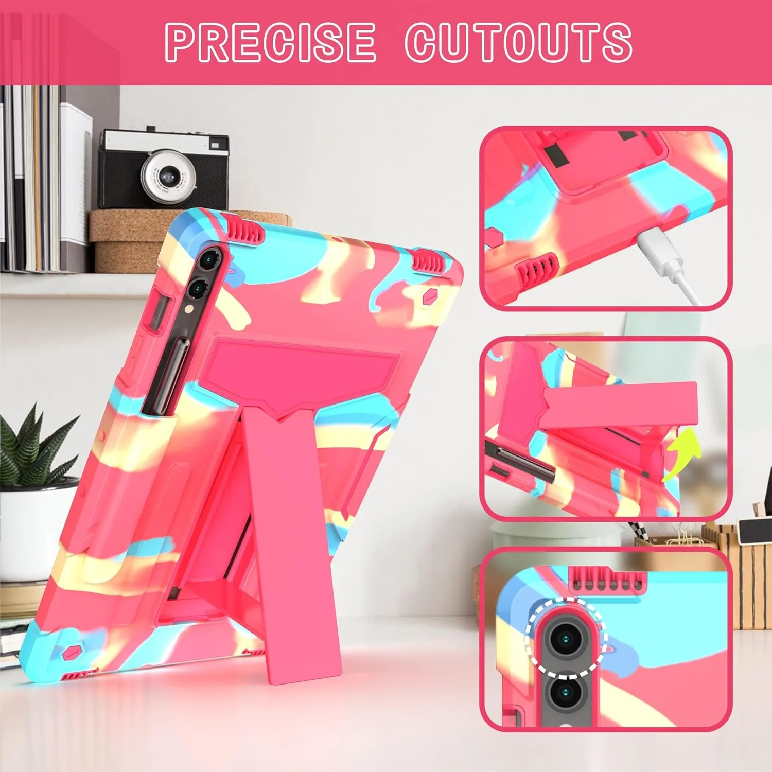 کیف تبلت مسافرتی سازگار با قاب سامسونگ گلکسی تب S9 FE پلاس SM-X610/SM-X616 12.4 اینچی با پایه نگهدارنده سه لایه هیبریدی سازگار با بدنه کامل مقاوم