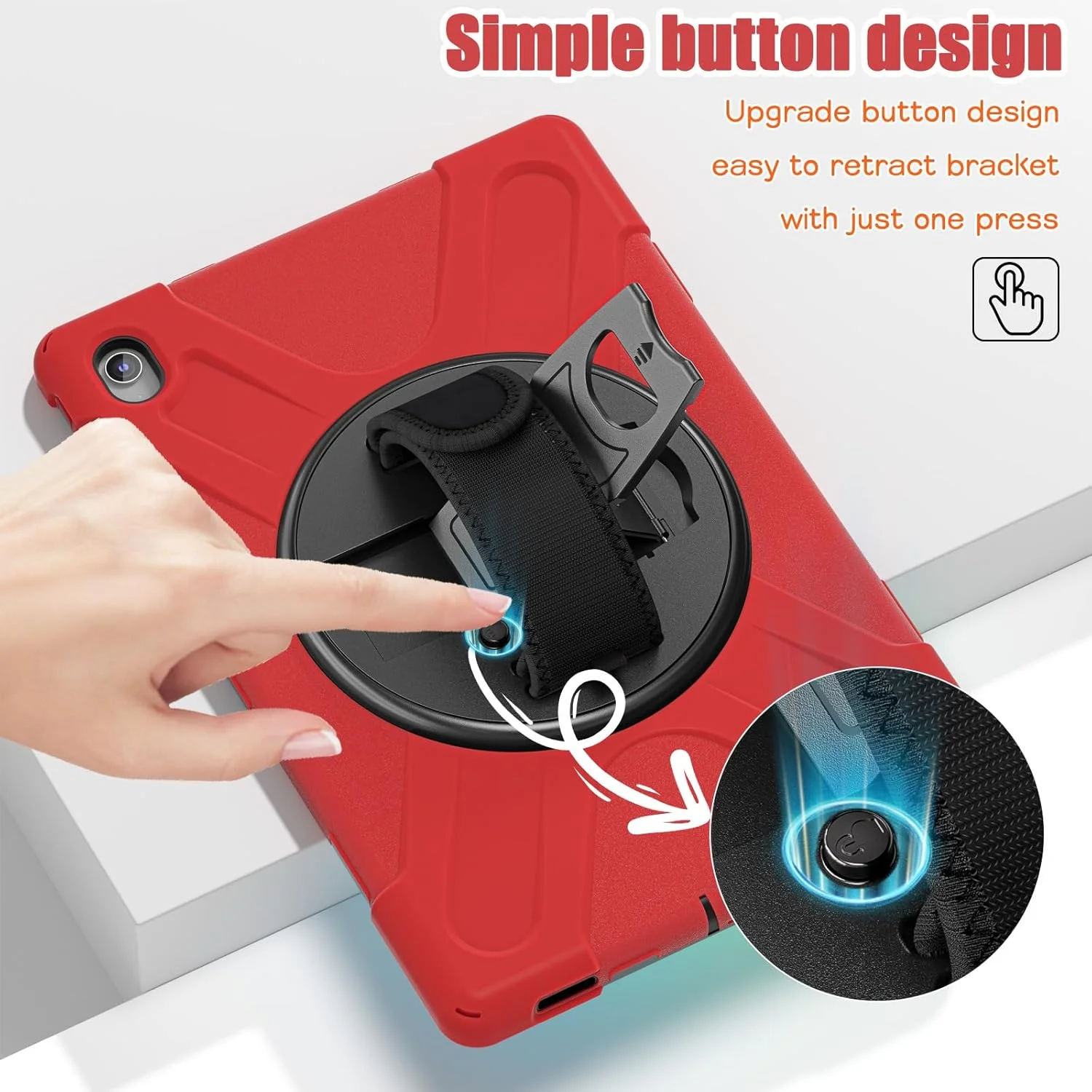 کیف تبلت سازگار با Samsung Galaxy Tab S10 FE+ Plus 13.1 اینچ (SM-X620/X626) با بند شانه، پایه چرخان و دسته، کیف محافظ مقاوم در برابر ضربه. قرمز