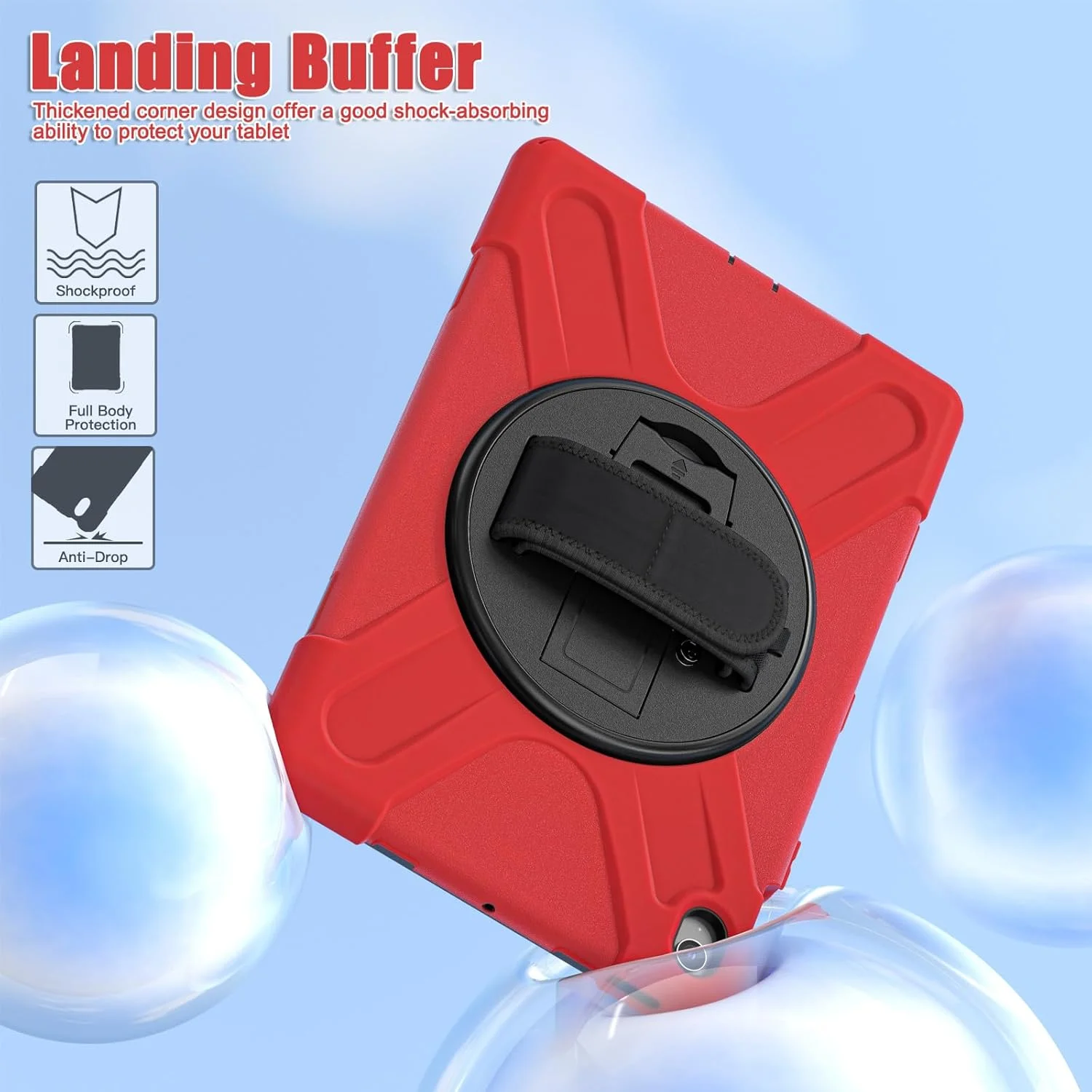 کیف تبلت سازگار با Samsung Galaxy Tab S10 FE+ Plus 13.1 اینچ (SM-X620/X626) با بند شانه، پایه چرخان و دسته، کیف محافظ مقاوم در برابر ضربه. قرمز