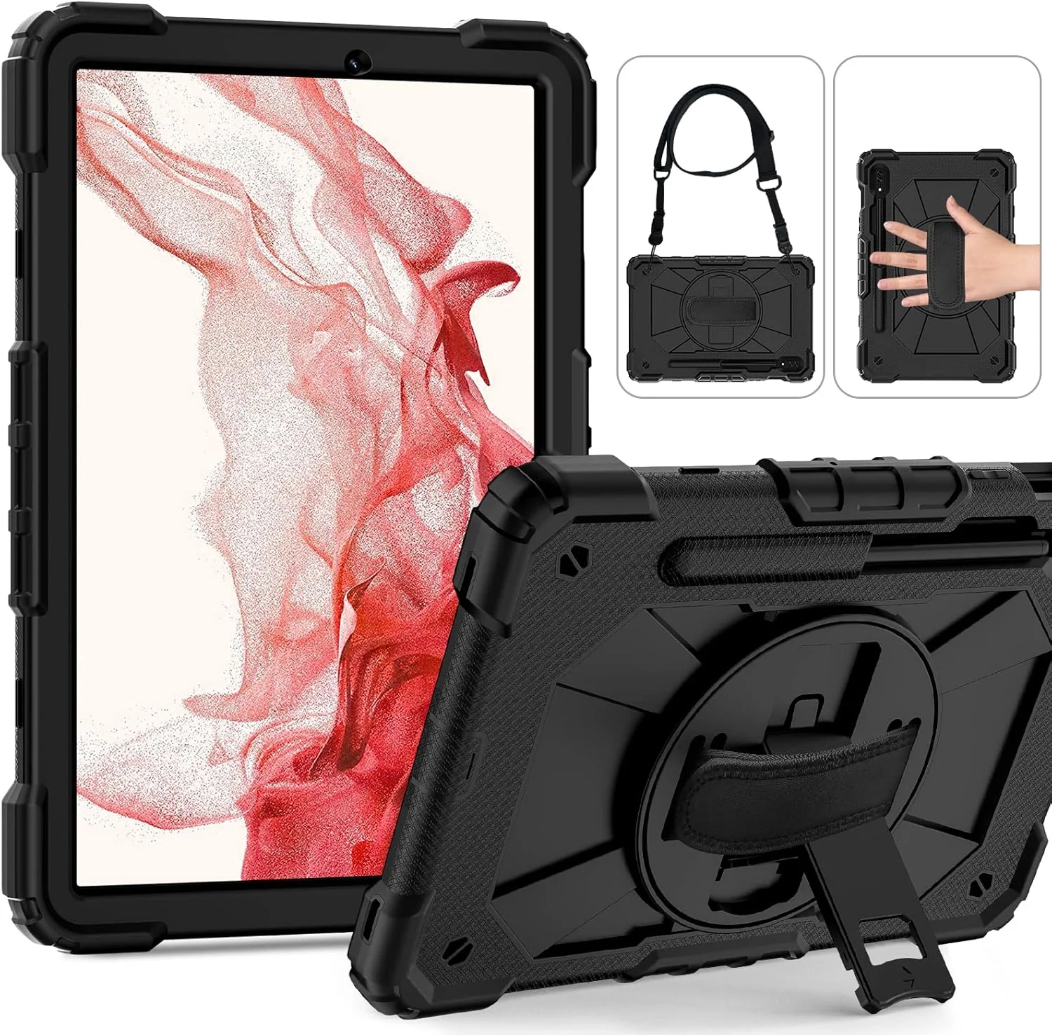 کیف تبلت کودکانه nincyee برای Samsung Galaxy Tab S8/S7 11 اینچ 2022/2020، کاور سیلیکونی رنگین کمانی ضد ضربه 3 در 1 با نگهدارنده مداد، بند شانه، بند دستی، پایه تاشو برای کودکان