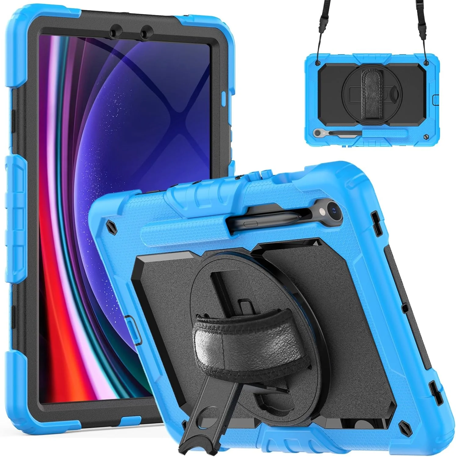 کیف محافظ تبلت سنگین نینسی برای تبلت سامسونگ گلکسی تب S9 11 اینچ / S9 FE 10.9 اینچ، کاور سیلیکونی رنگین کمانی ضد ضربه 3 در 1 با نگهدارنده مداد، بند شانه، بند دستی، پایه تاشو