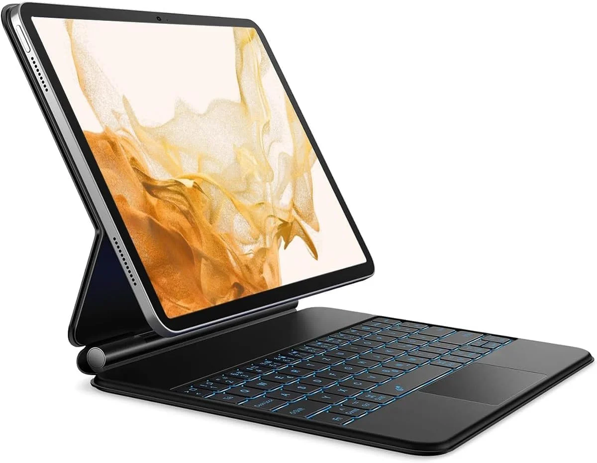 کیبورد جادویی برای گلکسی تب S10+Plus/S9+ Plus/S9 FE+ Plus/S8+ Plus/S7 FE/S7+ Plus، کاور کیبورد جادویی 12.4 اینچی سامسونگ تب، تاچ پد چند لمسی، نور پس زمینه 7 رنگ، مشکی