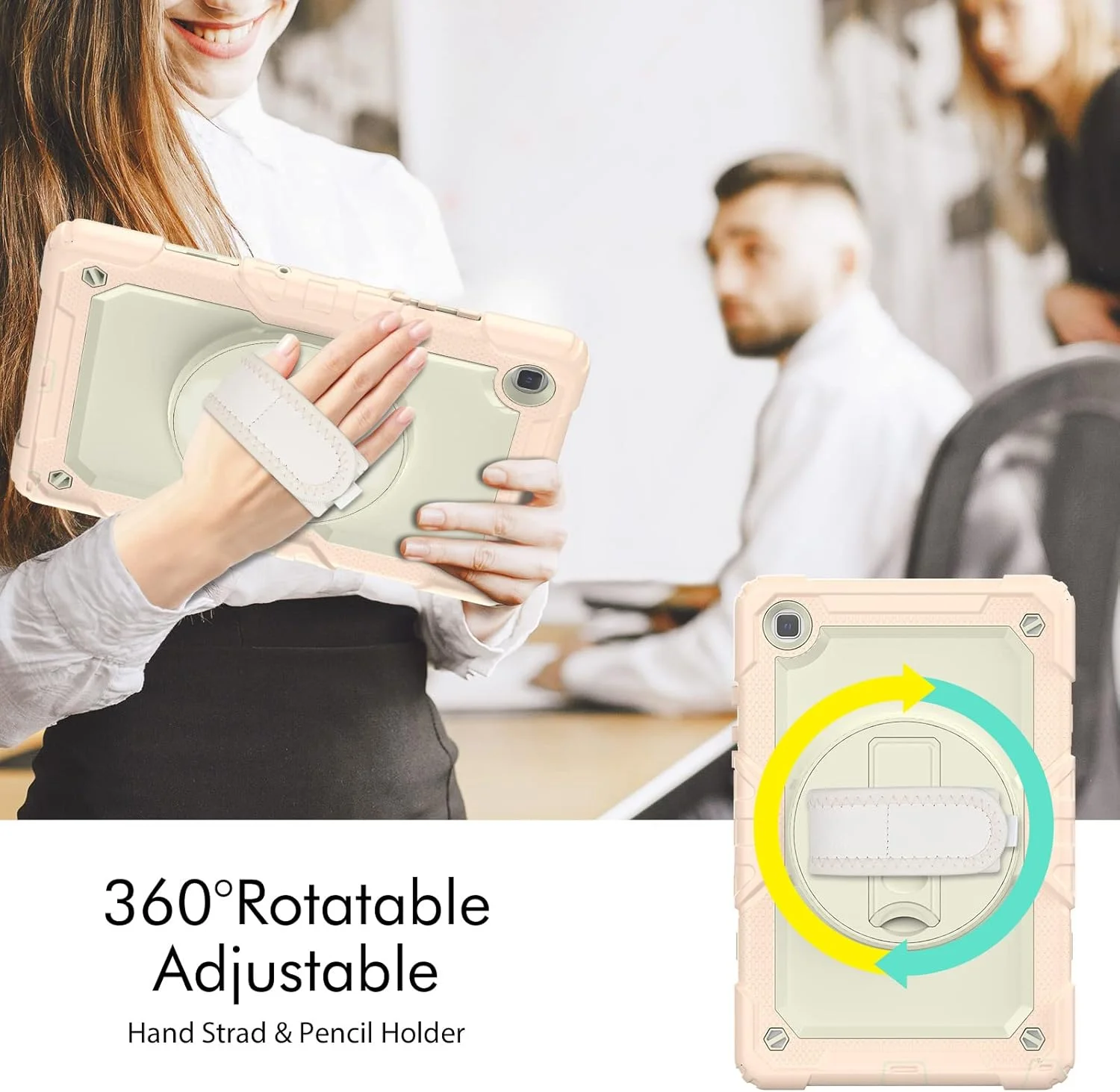 کیف محافظ تبلت سنگین نینسی برای سامسونگ گلکسی تب A7 Lite 8.7 اینچ 2021، کاور سیلیکونی ضد ضربه رنگین کمانی 3 در 1 با نگهدارنده مداد، بند شانه، بند دستی، پایه تاشو