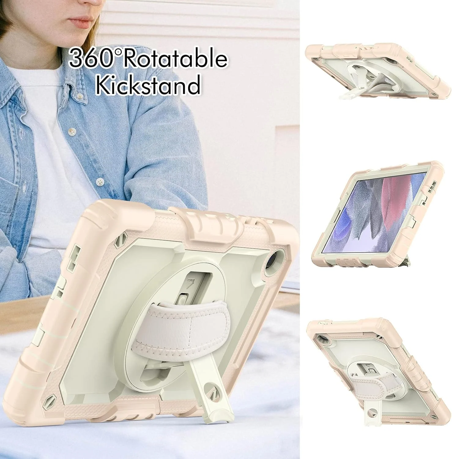 کیف محافظ تبلت سنگین نینسی برای سامسونگ گلکسی تب A7 Lite 8.7 اینچ 2021، کاور سیلیکونی ضد ضربه رنگین کمانی 3 در 1 با نگهدارنده مداد، بند شانه، بند دستی، پایه تاشو