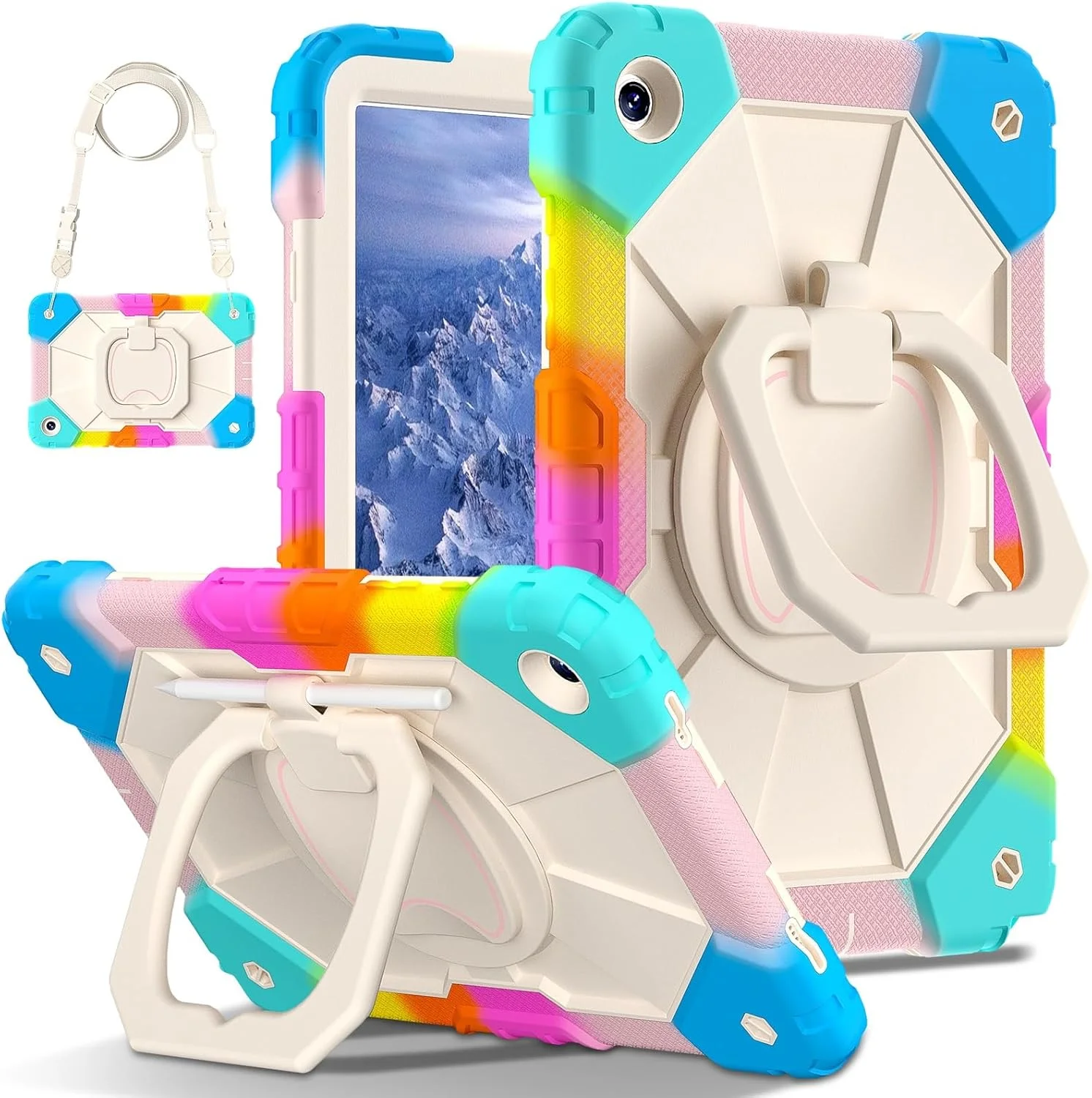 کیف محافظ تبلت سازگار با Samsung Galaxy Tab A9 Plus SM-X210/SM-216/SM-X218 11 اینچ، کیف محافظ مقاوم در برابر ضربه با پایه تاشو چرخان 360 درجه + بند دستی + BA