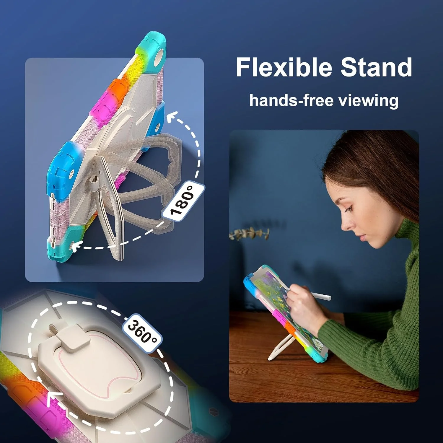 کیف محافظ تبلت سازگار با Samsung Galaxy Tab A9 Plus SM-X210/SM-216/SM-X218 11 اینچ، کیف محافظ مقاوم در برابر ضربه با پایه تاشو چرخان 360 درجه + بند دستی + BA