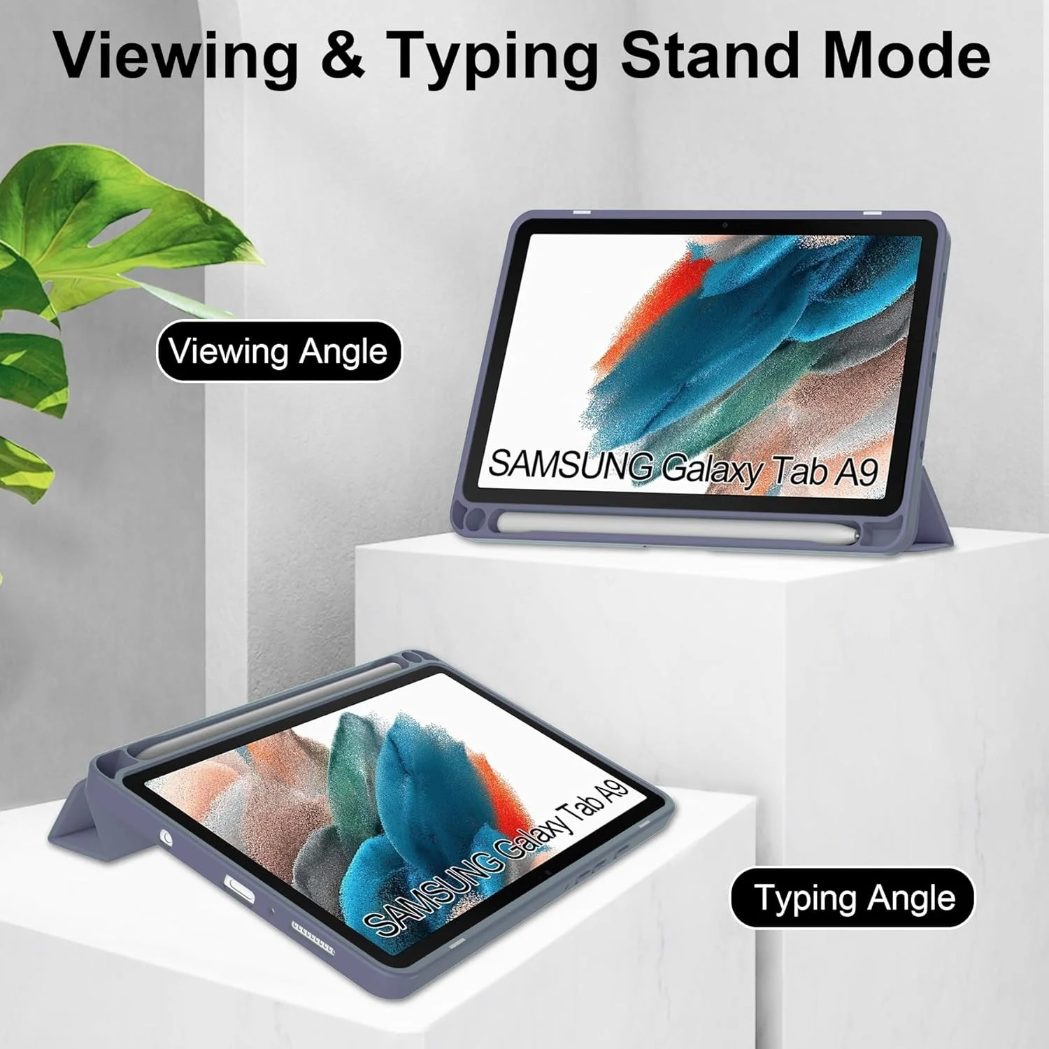 کاور هوشمند تبلت سه تایی سازگار با Samsung Galaxy Tab A9 8.7 اینچی 2023 SM-X110/X115، کاور محافظ باریک TPU با پشت شفاف، دارای پایه و جای مداد، ضد ضربه، قابلیت بیدار/خواب خودکار، بنفش