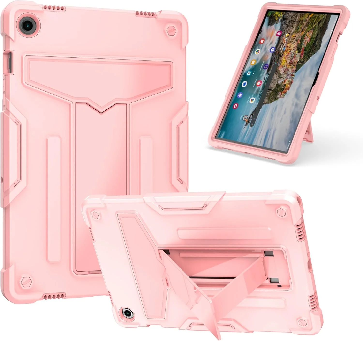 کیف تبلت مسافرتی سازگار با تبلت سامسونگ گلکسی تب A9 پلاس SM-X210/X216/X218 11 اینچی با پایه، کیف سه لایه هیبریدی، محافظ تبلت مقاوم در برابر ضربه و ضد افتادن