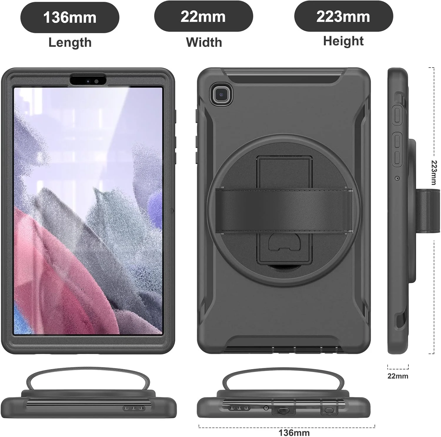 کیف تبلت زومون برای Samsung Galaxy Tab A7 Lite 8.7 اینچی (SM-T220 / SM-T225)، کاور محافظ مقاوم در برابر ضربه هیبریدی، پایه چرخان 360 درجه، بند دستی