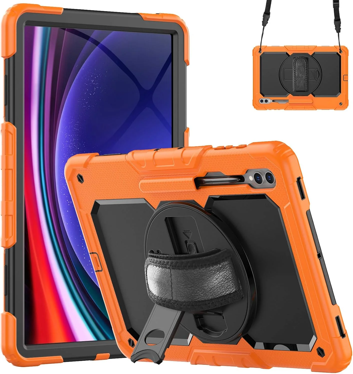 کیف محافظتی تبلت سنگین نینسی برای سامسونگ گلکسی تب S8 Ultra 14.6 اینچ، کاور سیلیکونی رنگین کمانی ضد ضربه 3 در 1 با نگهدارنده مداد، بند شانه، بند دستی، پایه تاشو