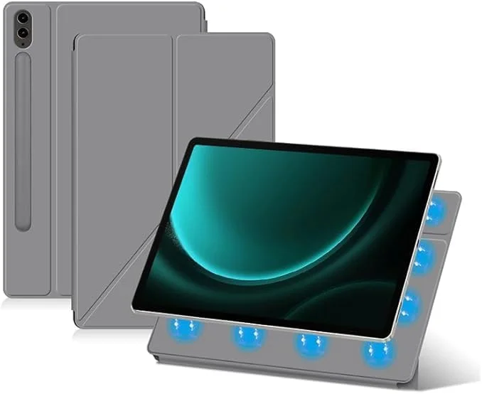کاور تبلت گرواتری سازگار با سامسونگ گلکسی تب S9 Ultra 14.6 اینچ، کاور چرمی تاشو مغناطیسی، دارای جای قلم مغناطیسی، حالت خواب/بیدار شدن خودکار (خاکستری)